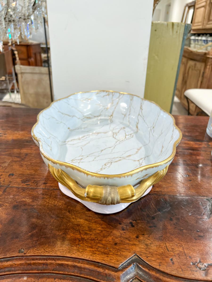 Large antique French china serving dish with makers mark (Vor Etienne & Fils). 19th Century Limoges decorated by store employees of Etienne & Fils on Rue Paradis.