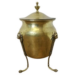 19th Century Lined Brass Lions Mask Log Bin with Lid  This is a superior quality