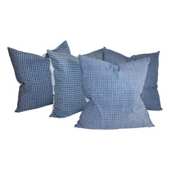 Antique 19th Century Linen Homespun Ticking Pillows / Collection of Four