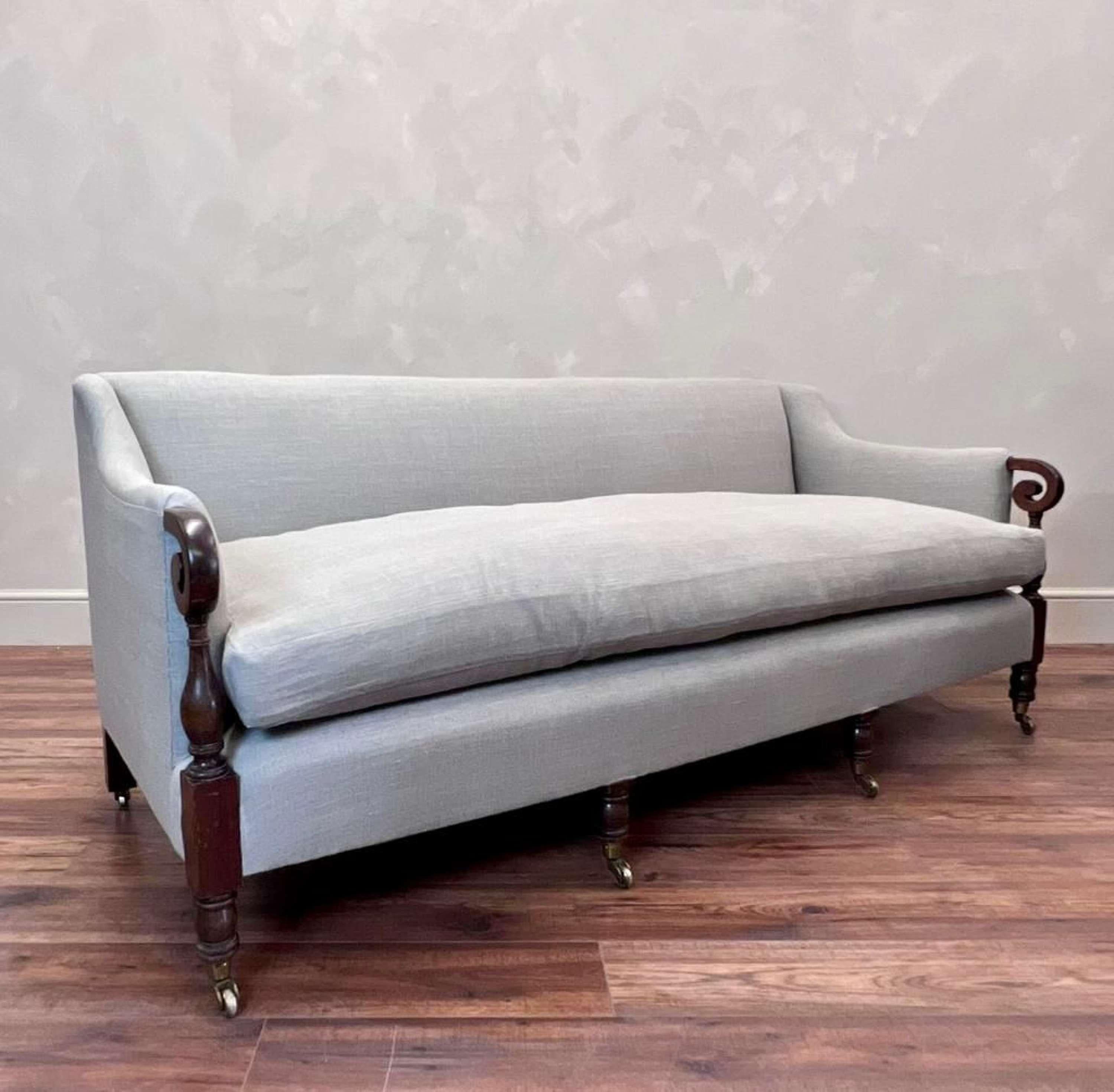 Linen 19th century linen upholstered, English  Sofa For Sale