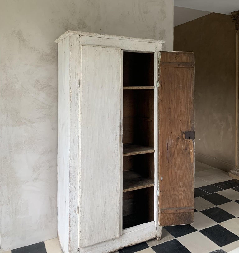 19th century linnen cupboard in original white paint For Sale at 1stDibs