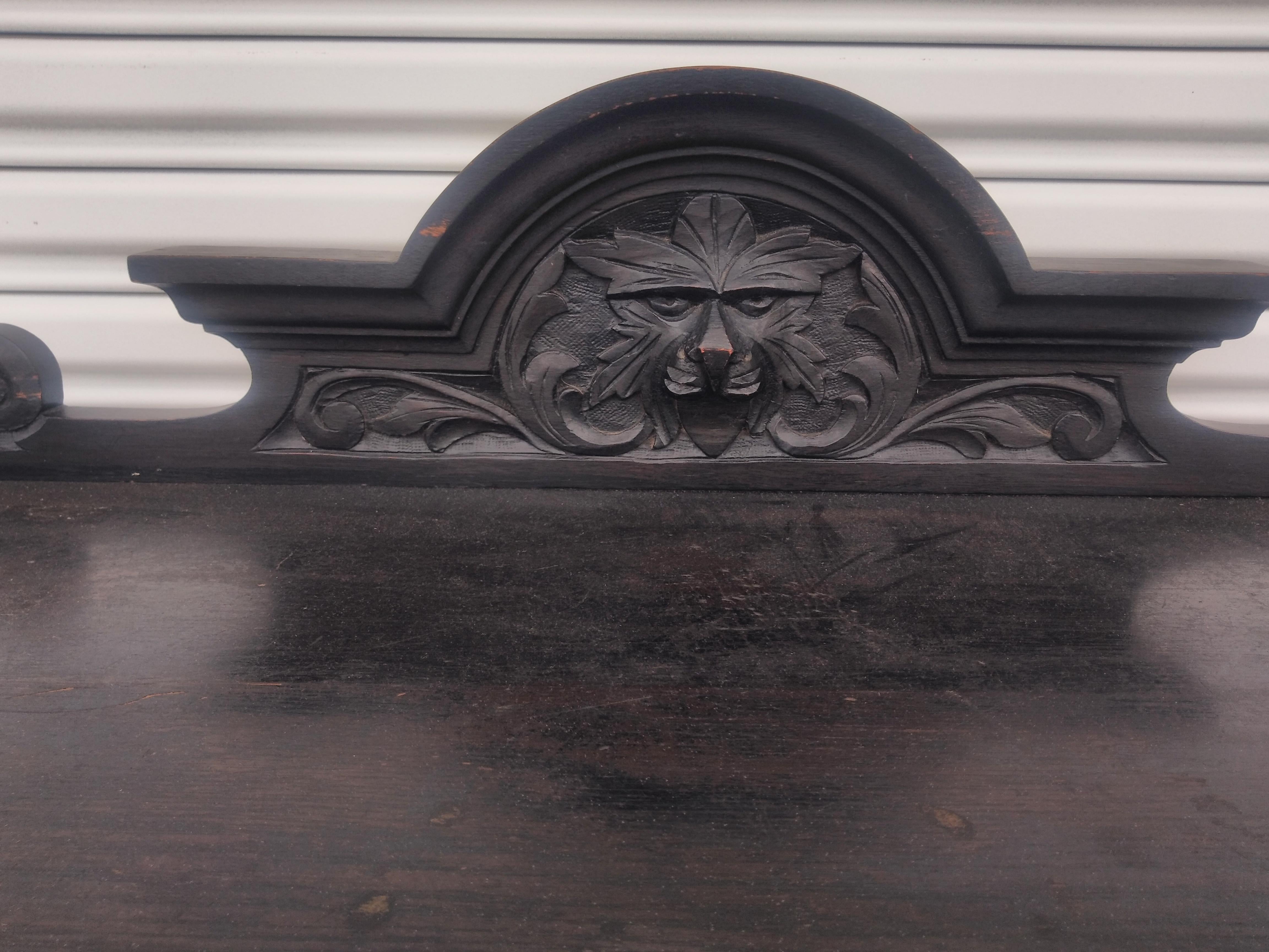 English 19th Century Lion Face Carved Tudor Style Writing Desk