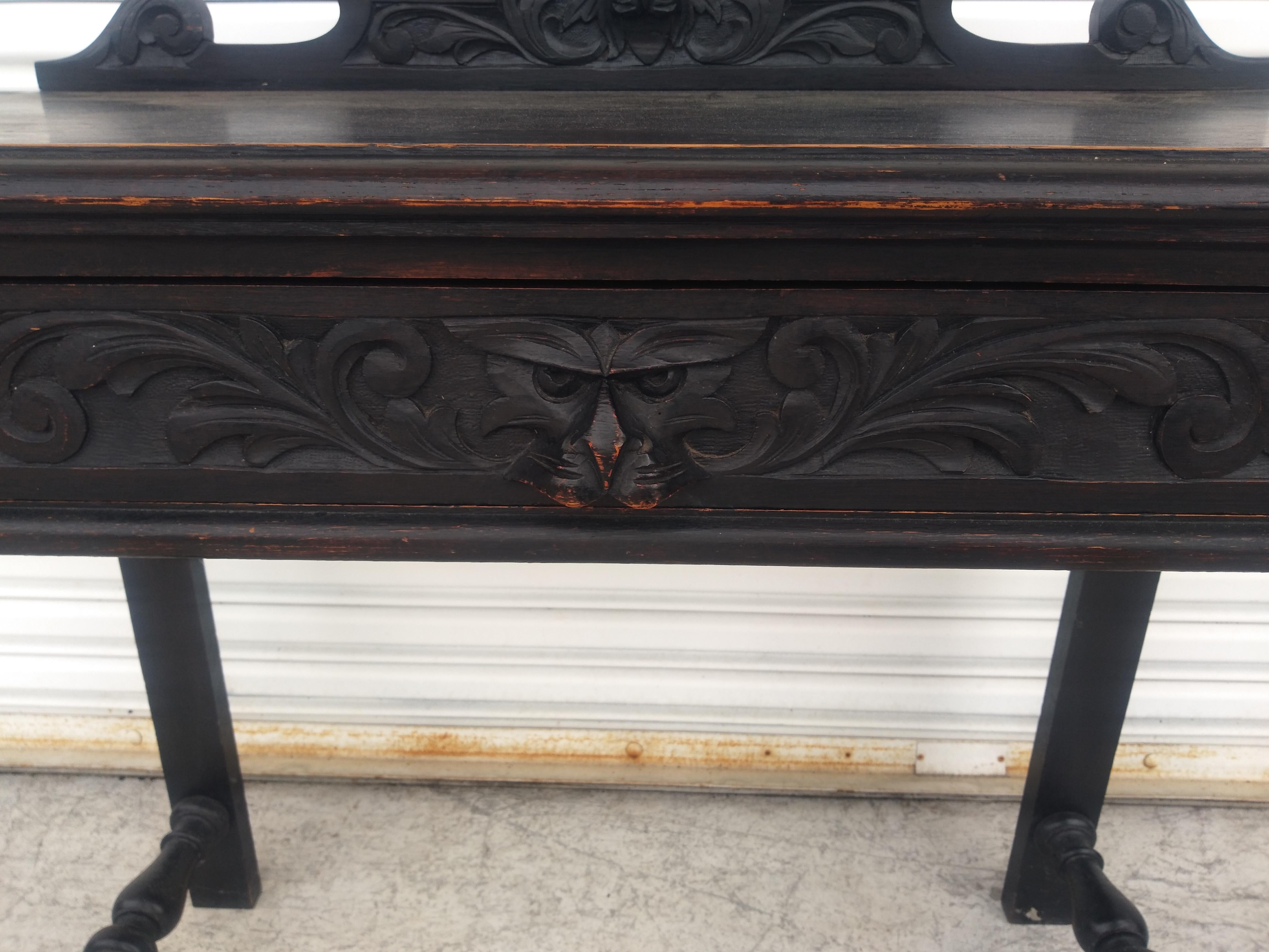 Hand-Carved 19th Century Lion Face Carved Tudor Style Writing Desk