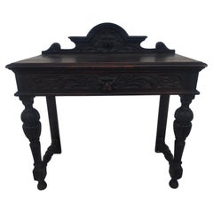 19th Century Lion Face Carved Tudor Style Writing Desk