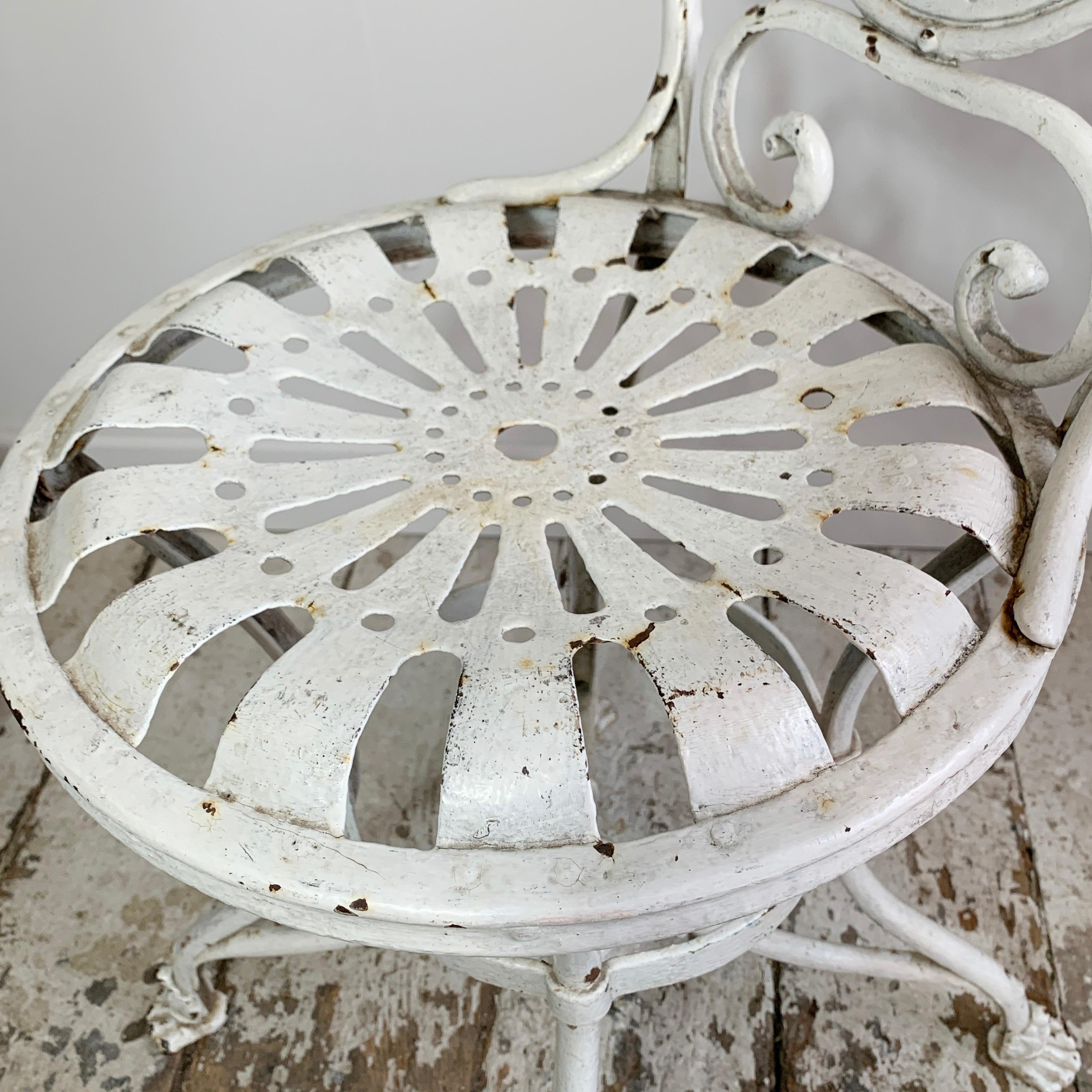 Metal 19th Century White Lions Paw Arras Orangery Chair For Sale