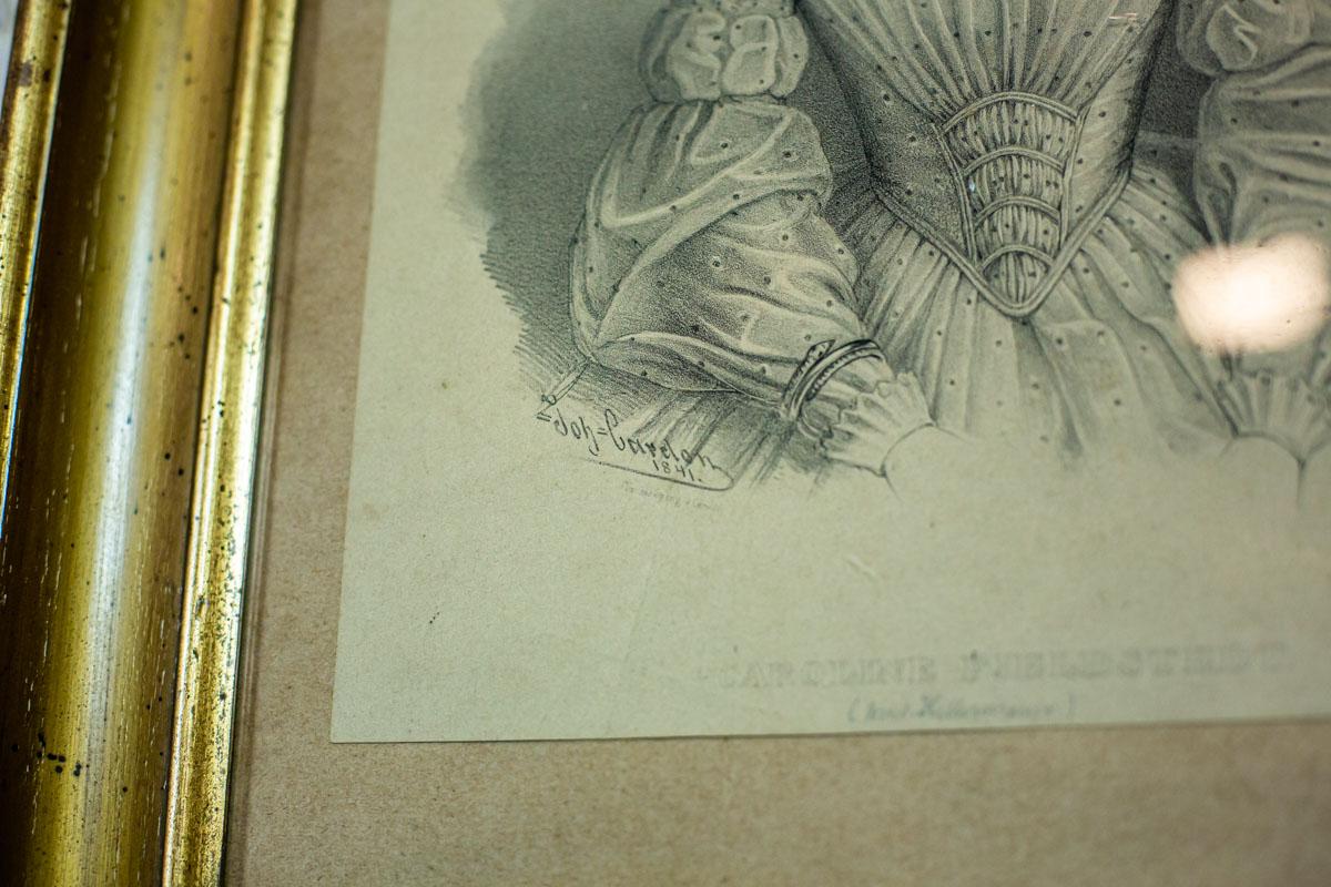 Litografía del siglo XIX, Retrato de una bailarina Grabado en venta