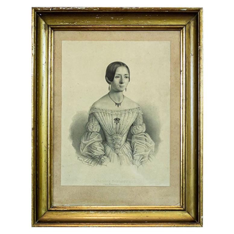 Litografia del XIX secolo, ritratto di una ballerina