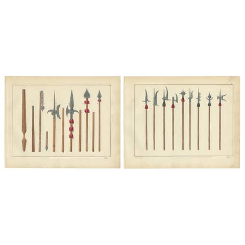 19th-Century Lithograph Compilation of Medieval Polearms and Weapons