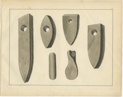 19th-Century Lithograph of Early Stone Axes and Tools from Medieval Studies