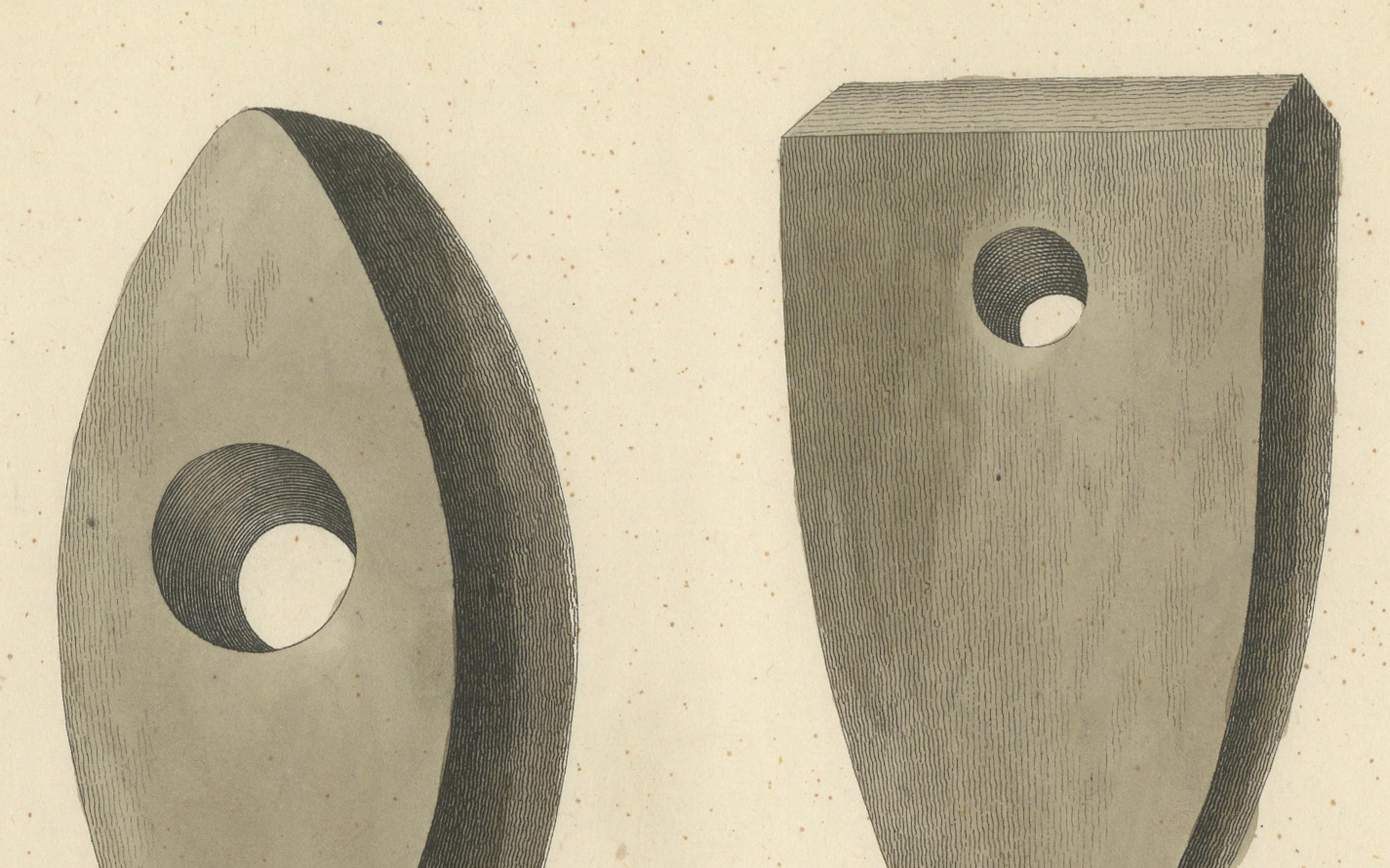 19th-Century Lithograph of Early Stone Axes and Tools from Medieval Studies In Good Condition For Sale In Langweer, NL