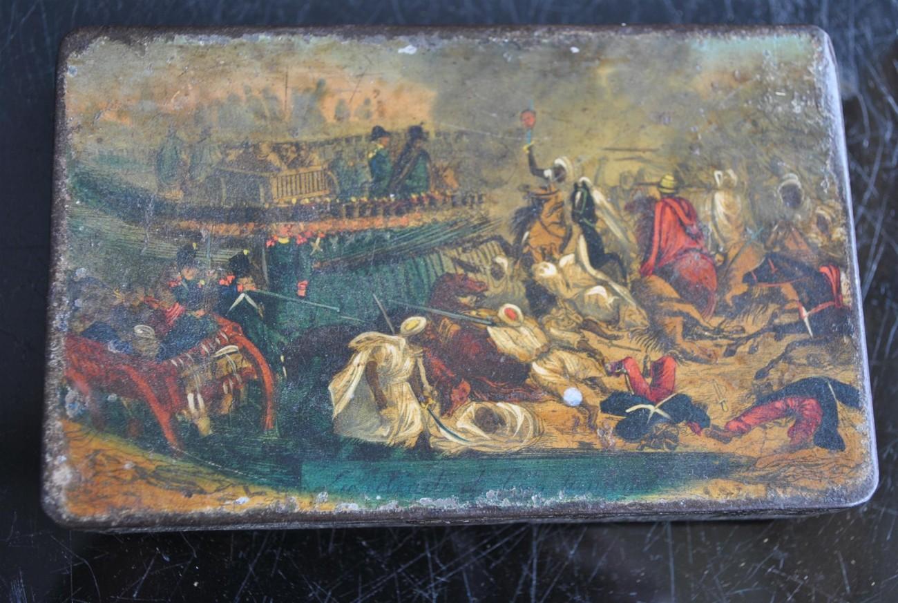 Metal 19th Century Lithographed Box and Painted Decoration Orientalist For Sale
