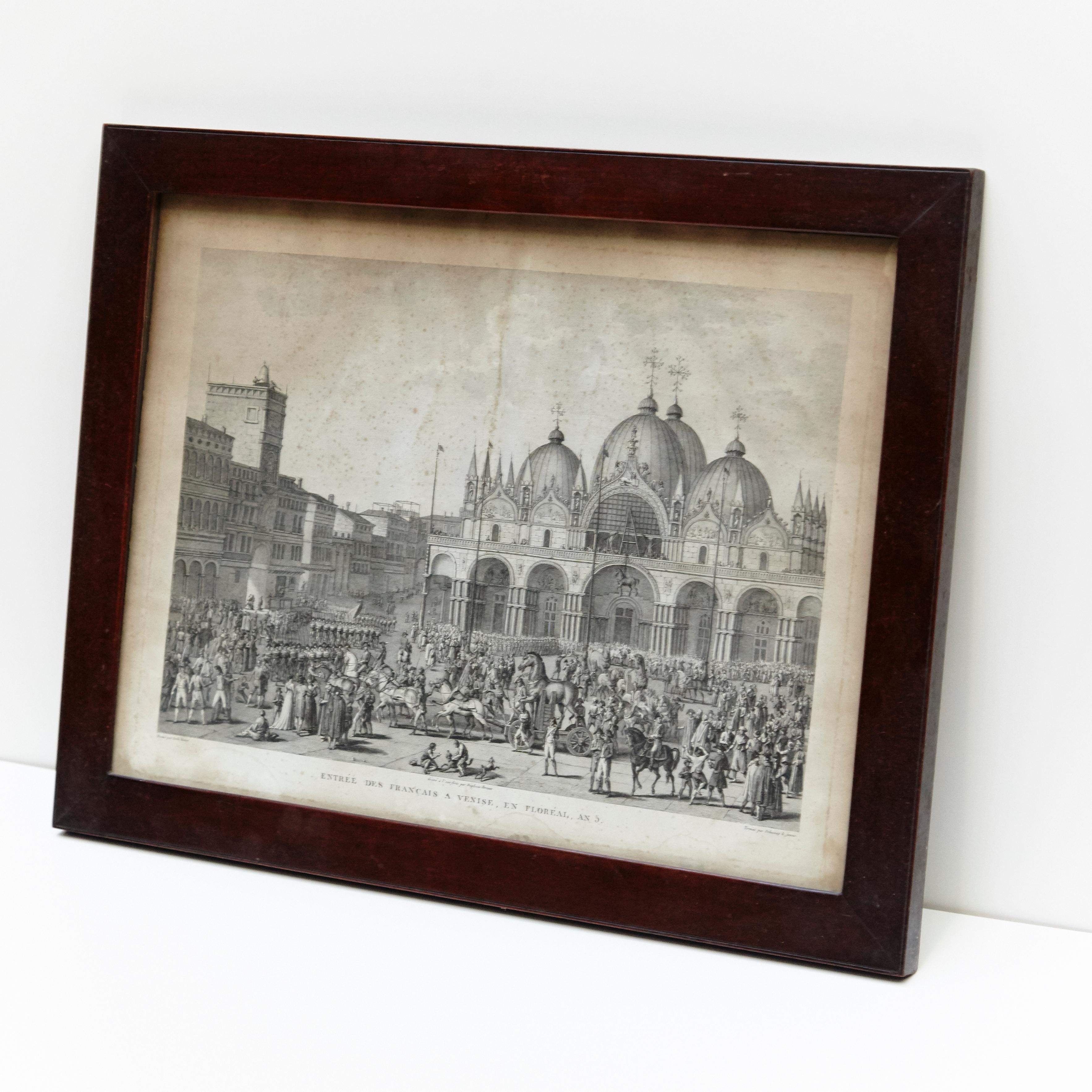 Neoclassical 19th Century Lithography of Venice in Black and White