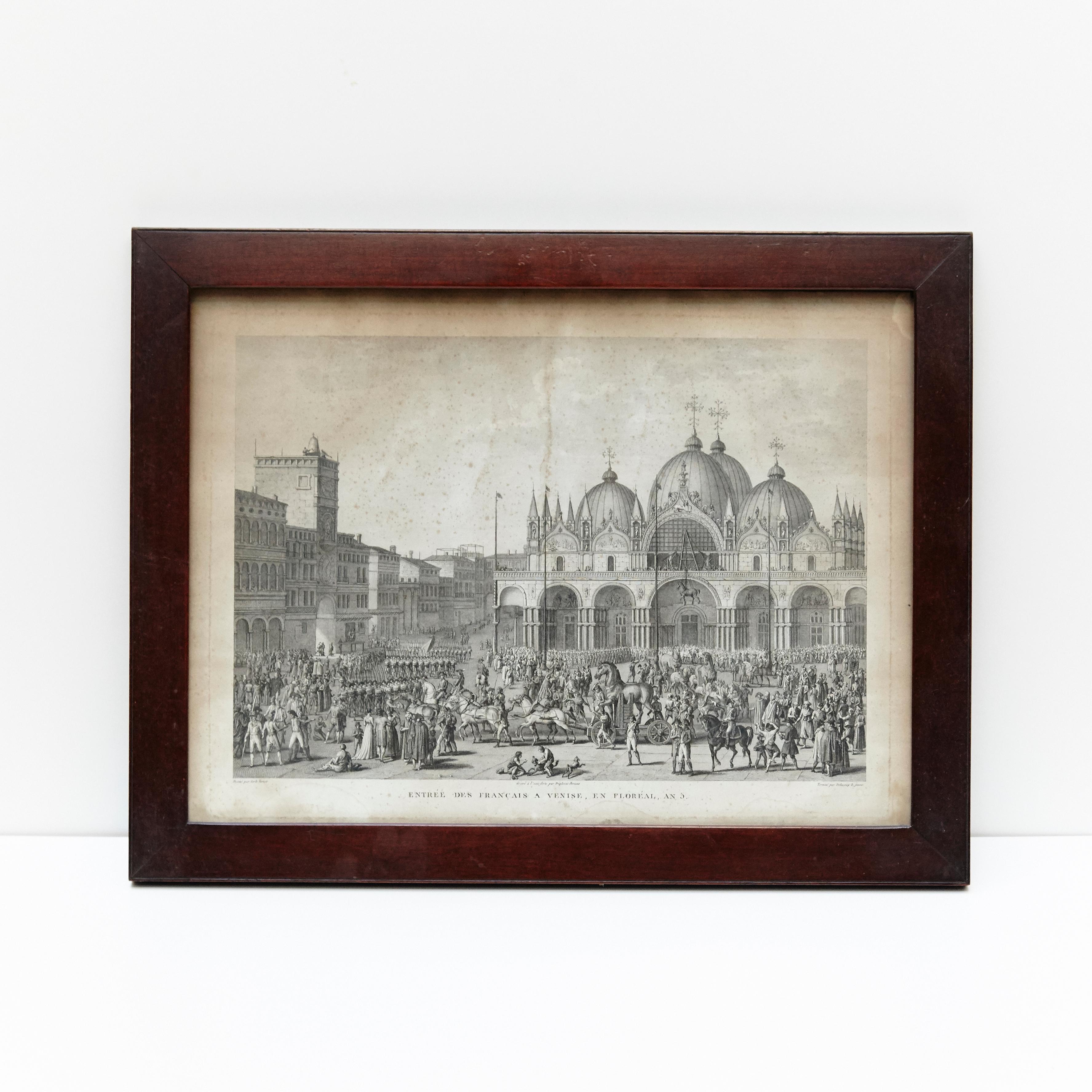 Italian 19th Century Lithography of Venice in Black and White
