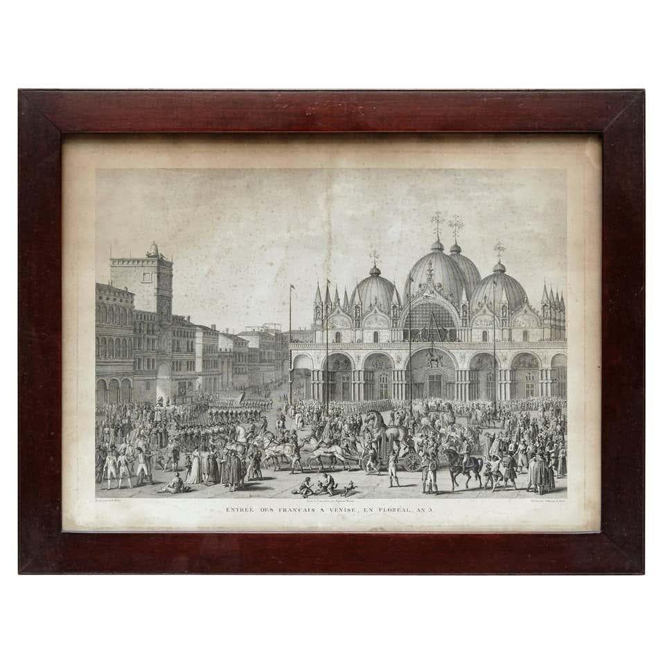 Paper 19th Century Lithography of Venice in Black and White For Sale