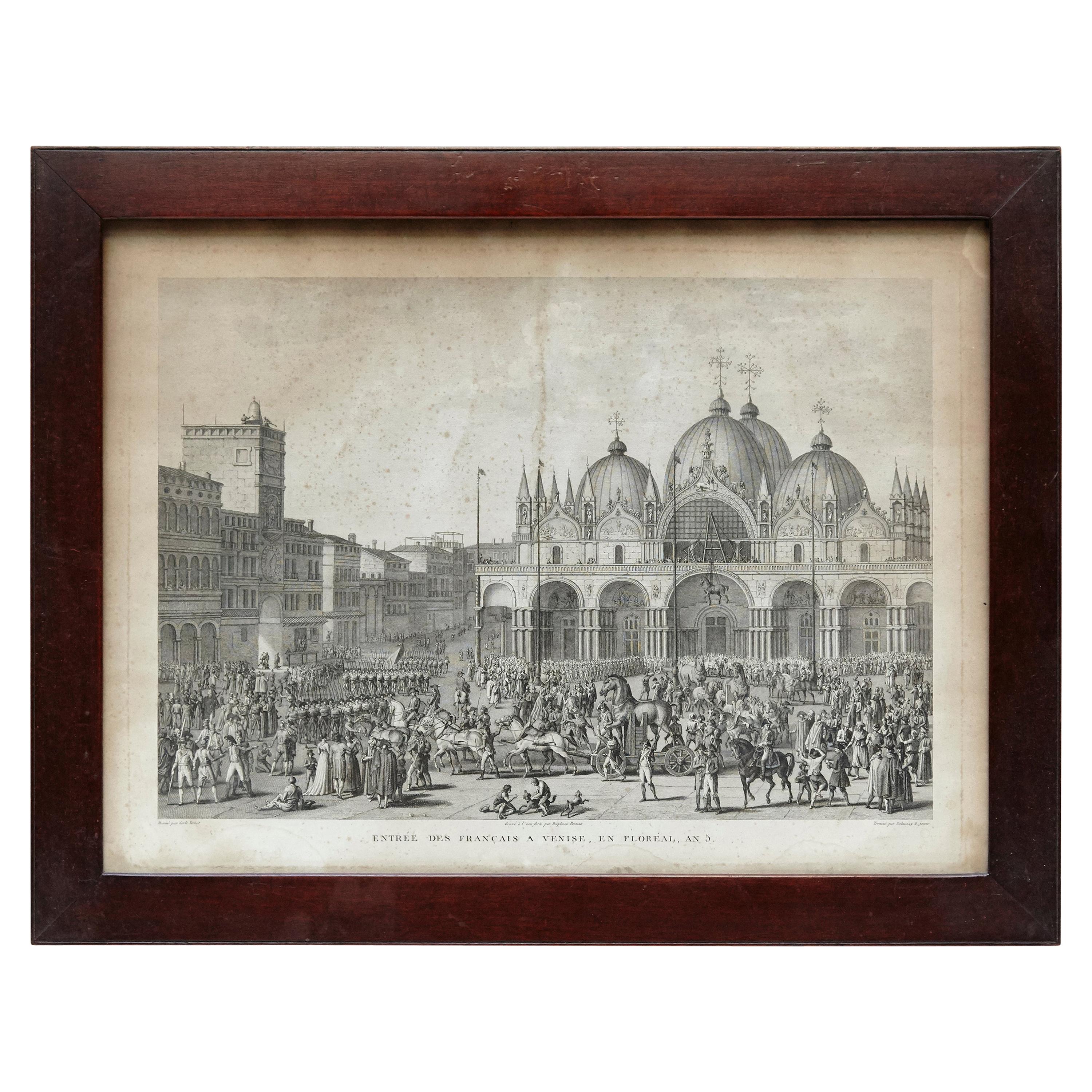 19th Century Lithography of Venice in Black and White