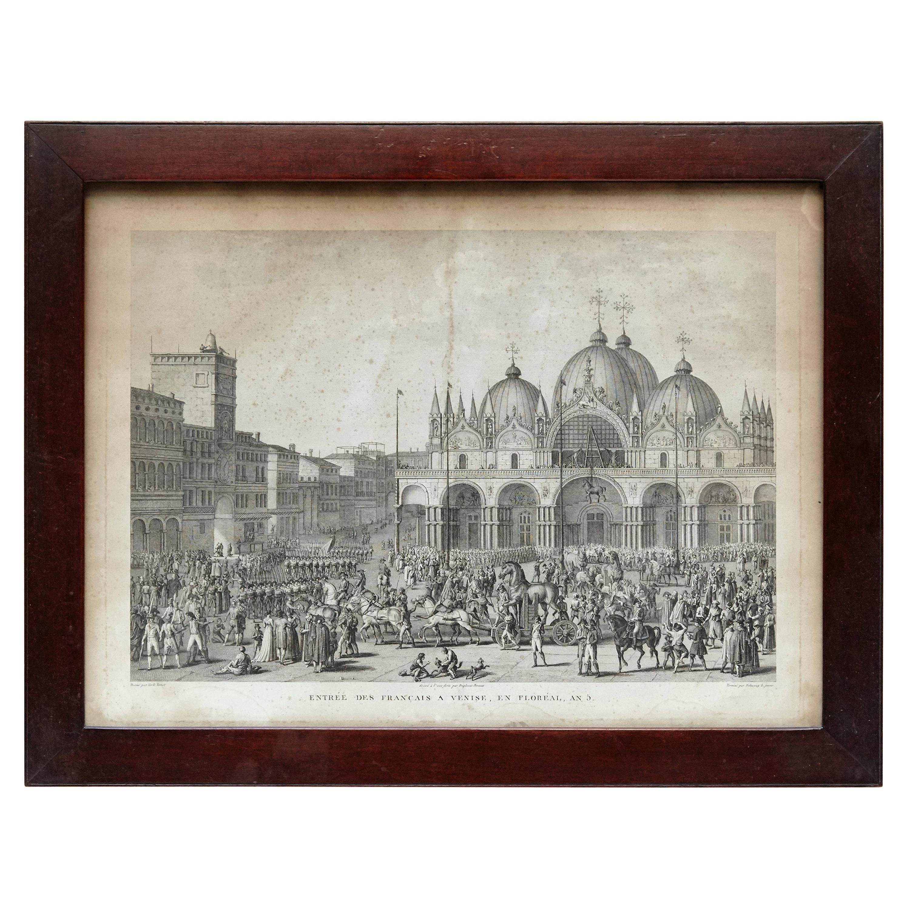 19th Century Lithography of Venice in Black and White