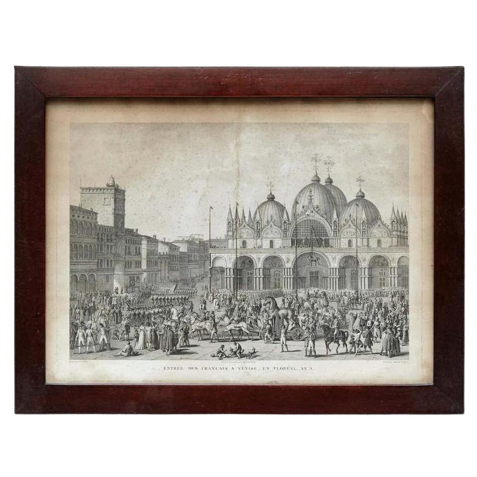 19th Century Lithography of Venice in Black and White
