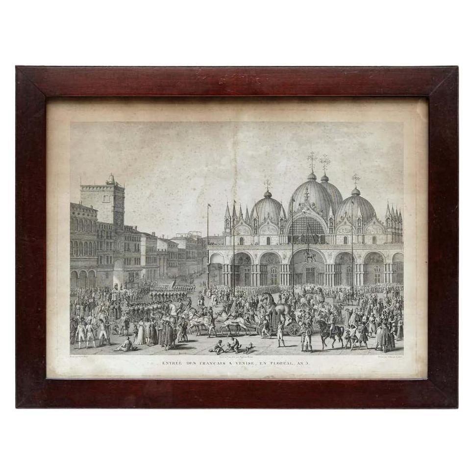 Lithographie de Venise du XIXe siècle en noir et blanc