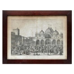 Antique 19th Century Lithography of Venice in Black and White
