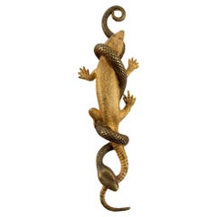 Lézard et serpent du 19e siècle : Le combat de la Nature capturé en bronze doré