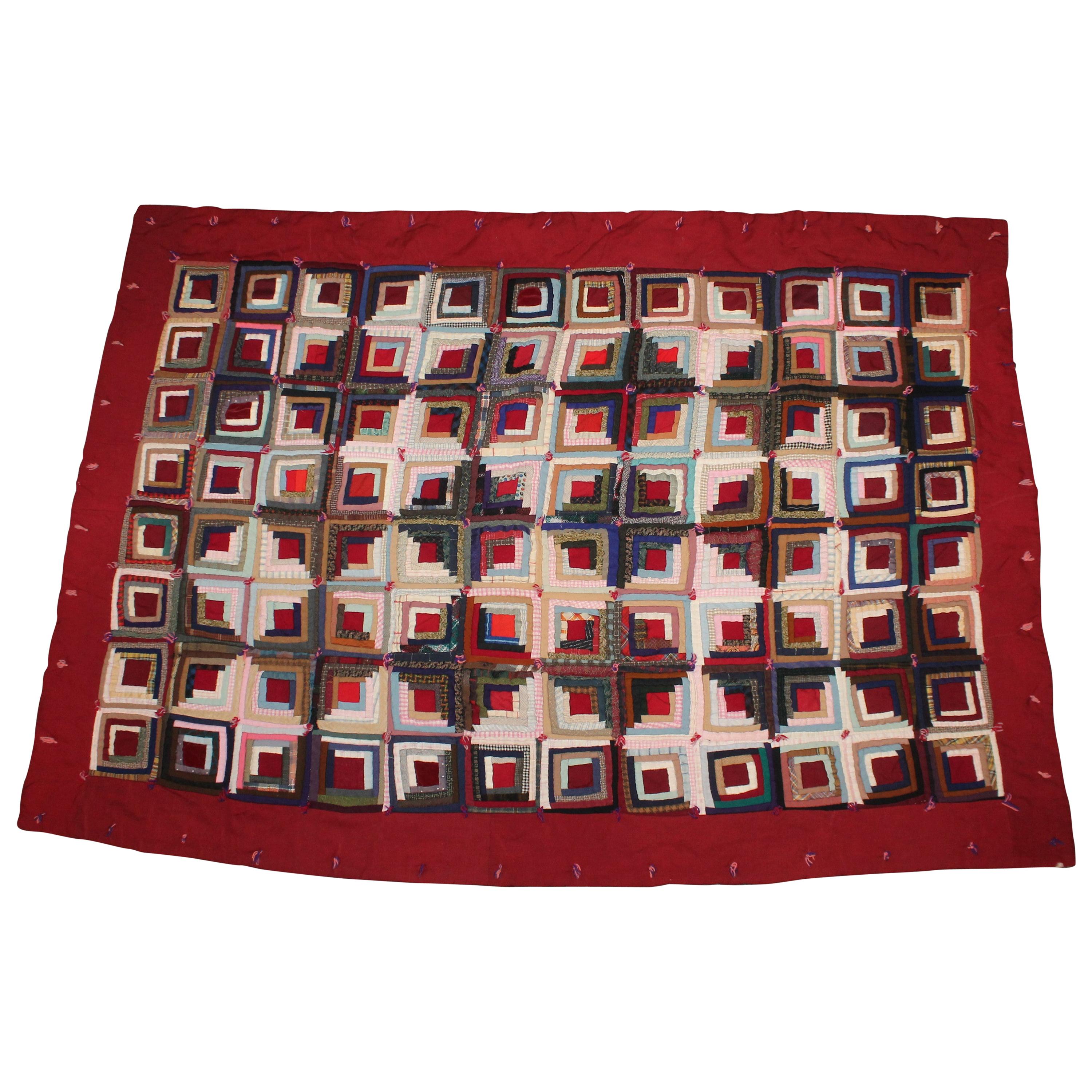 19th Century Log Cabin Mini-Pieced Crib Quilt For Sale