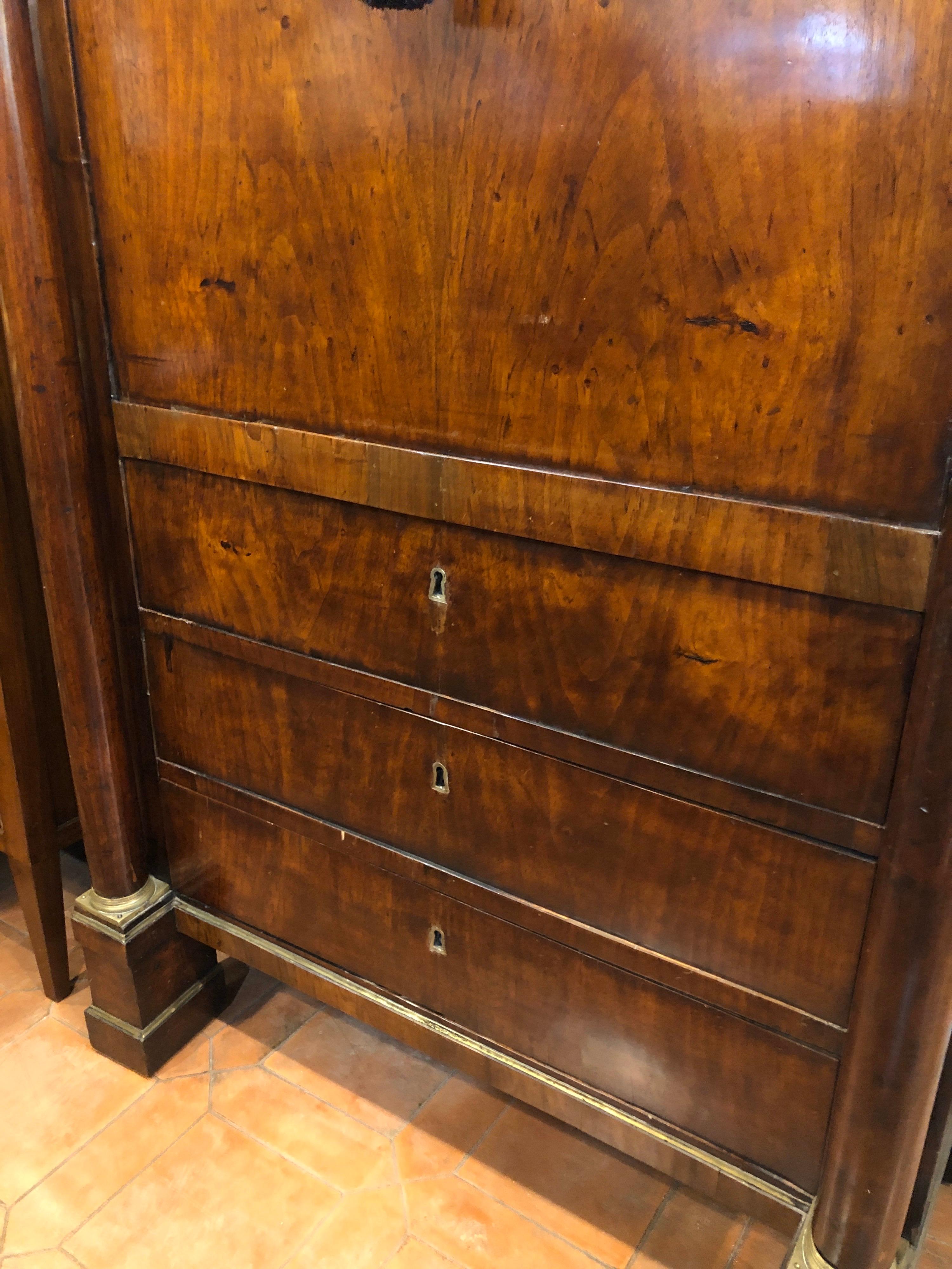 Early 19th Century 19th Century Lombard Italian Empire Wood Walnut Secretaire with Marble, 1810