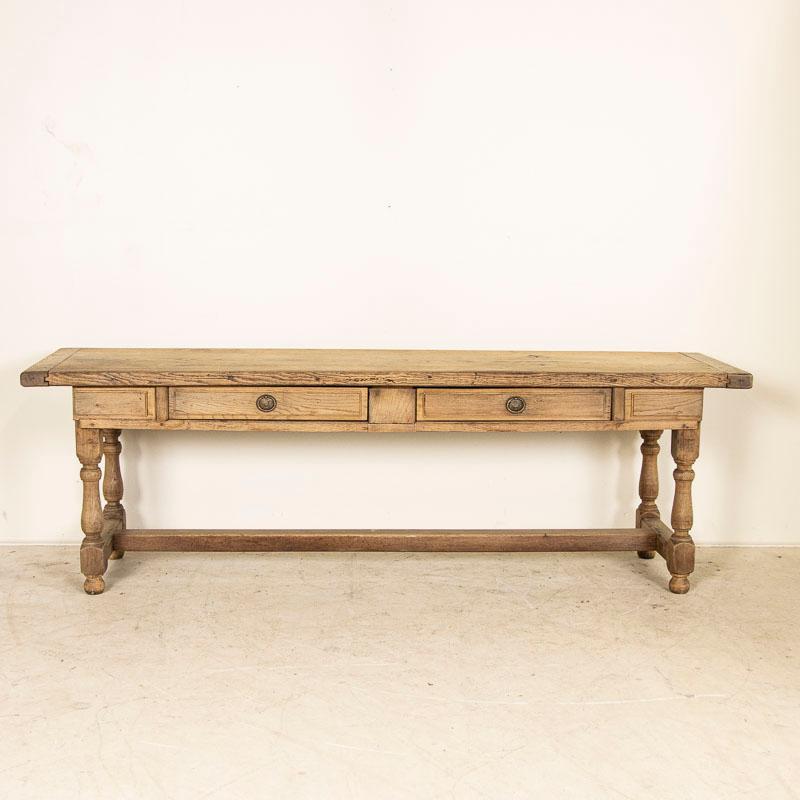 19th Century Long Antique Bleached Oak Refectory Library Table Console Table fro In Good Condition In Round Top, TX