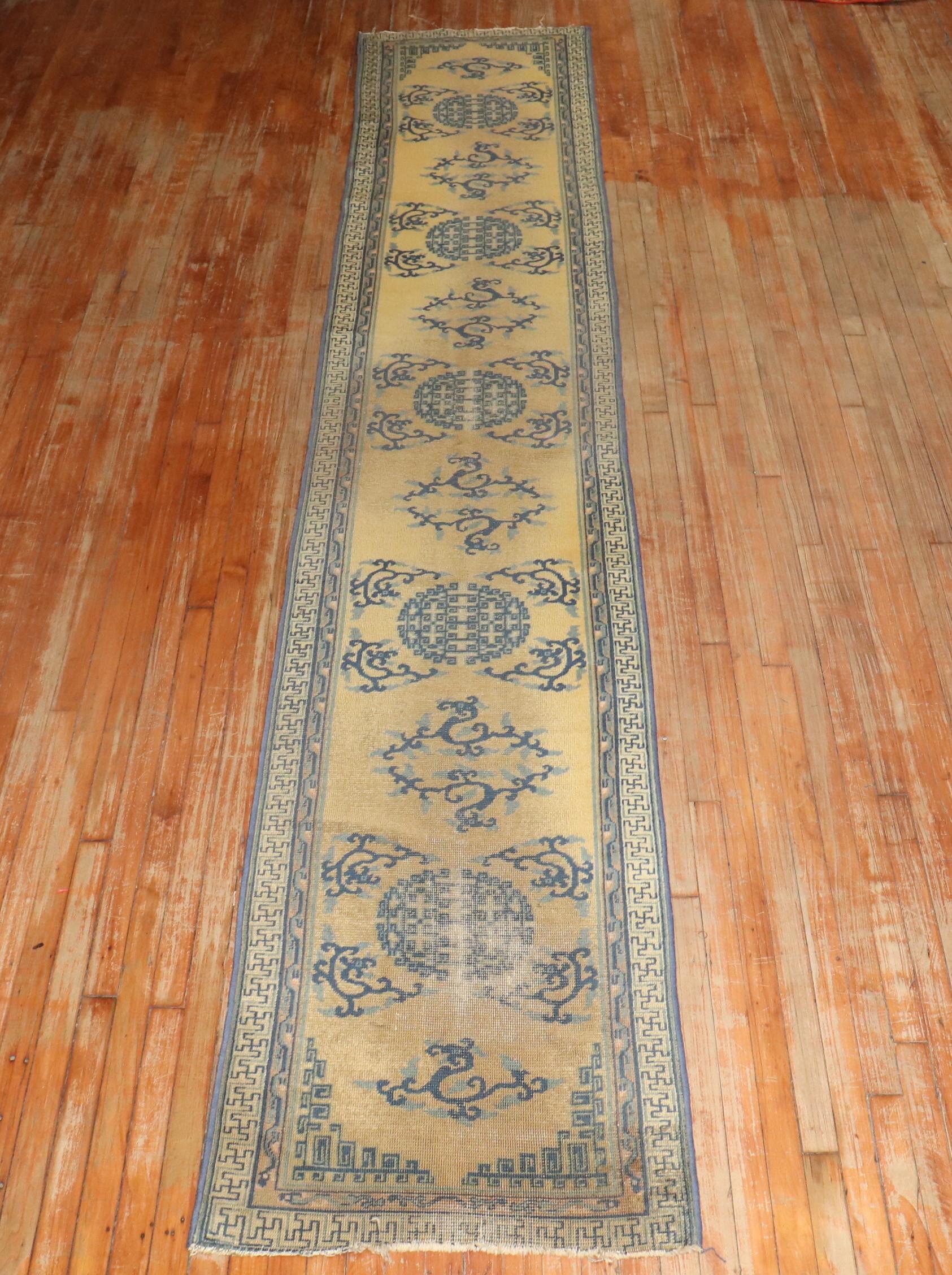 Chinoiserie 19th Century Long Antique Chinese Runner For Sale