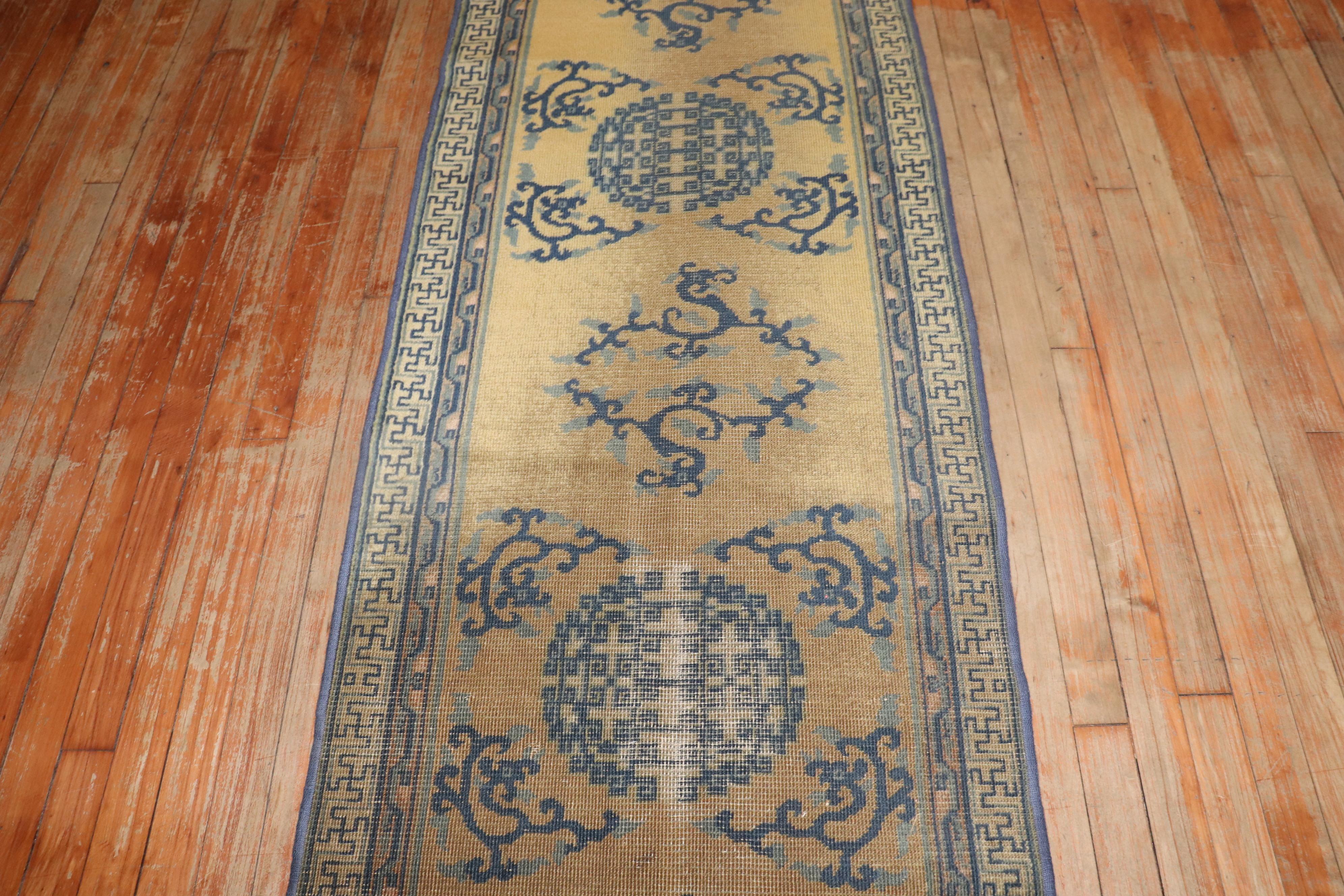 Wool 19th Century Long Antique Chinese Runner For Sale
