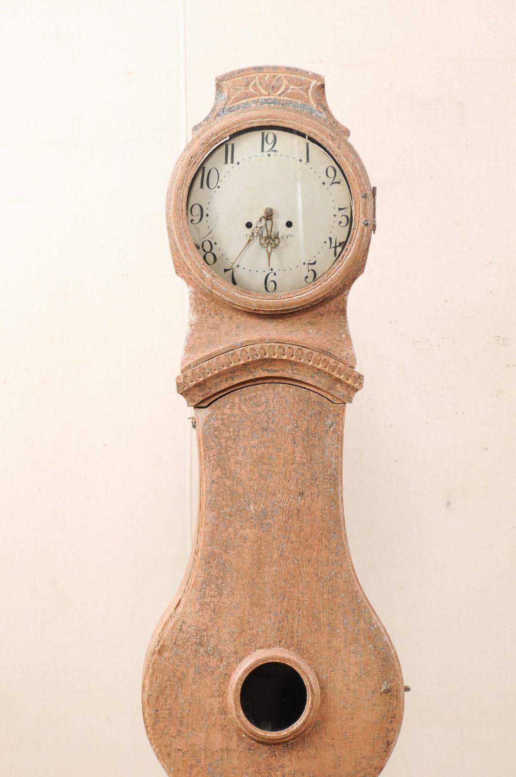 Hand-Carved 19th Century Long-Case Grandfather Clock, Sweden For Sale