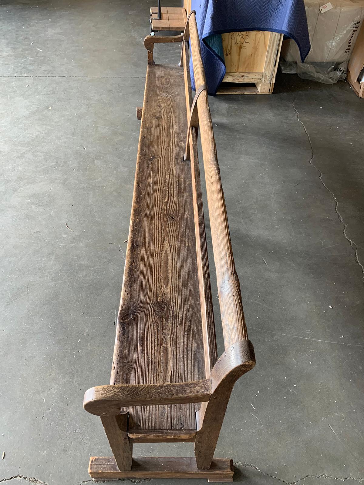 19th Century Long Continental Bench with Old Finish In Good Condition In Atlanta, GA