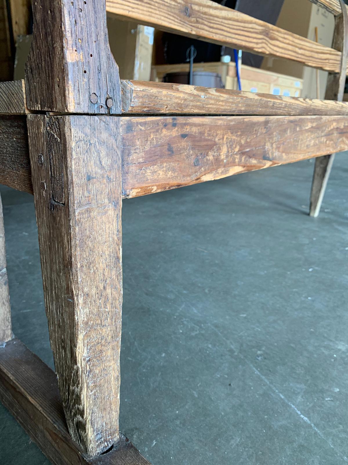 Wood 19th Century Long Continental Bench with Old Finish