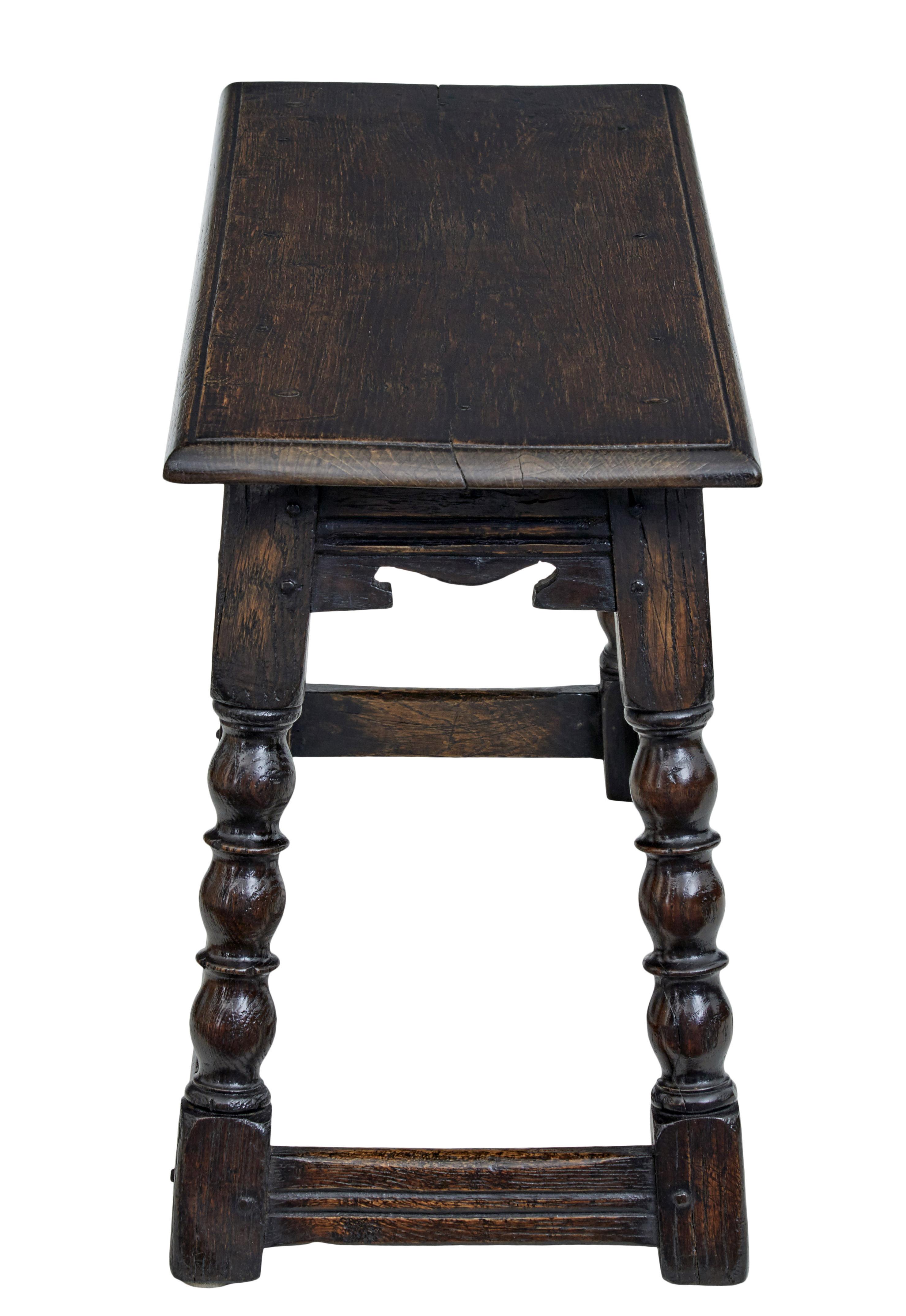 Gothic Revival 19th Century Long Oak Joint Stool