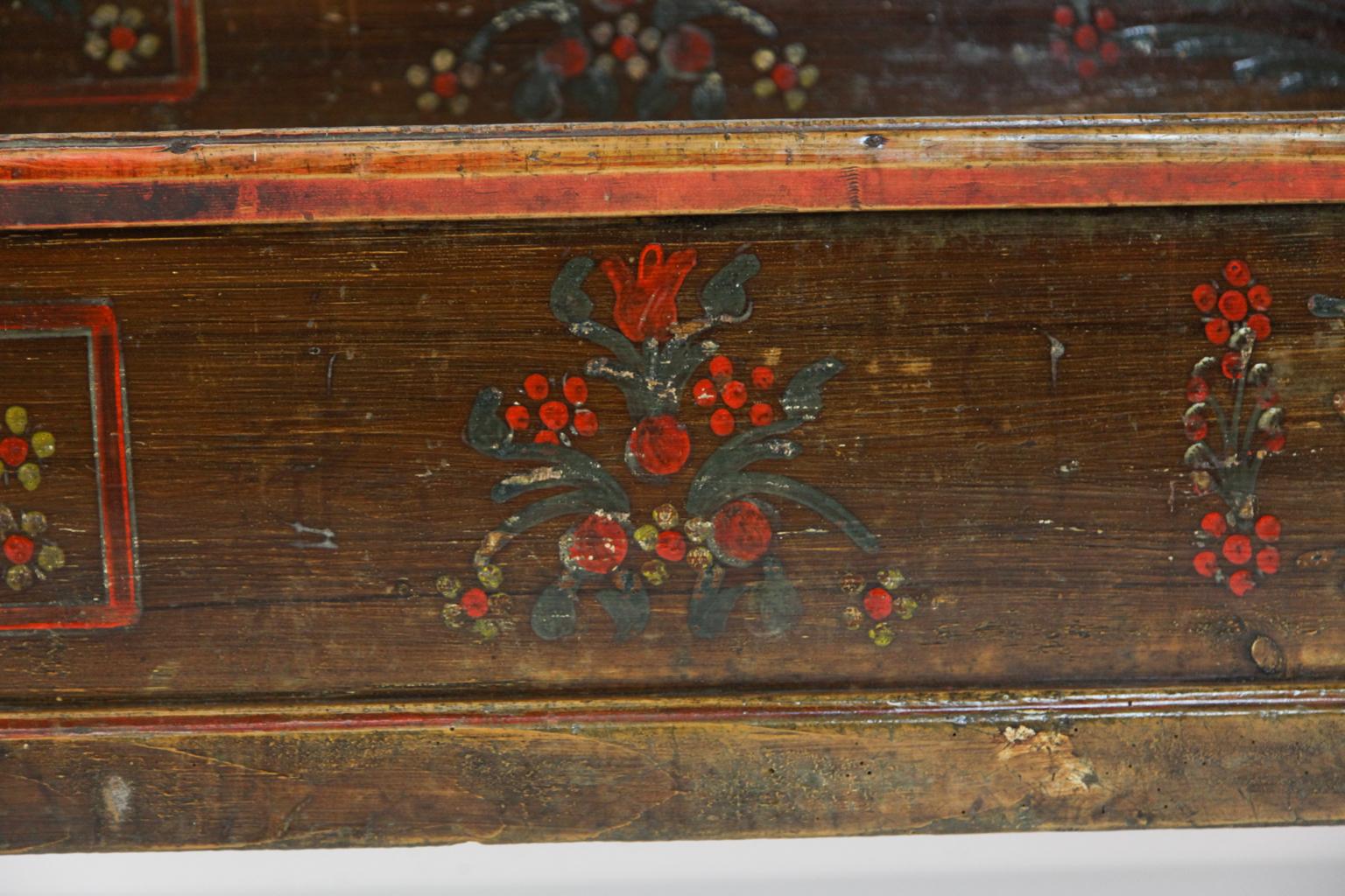 19th Century Long Painted Pine Lift Top Bench For Sale 4