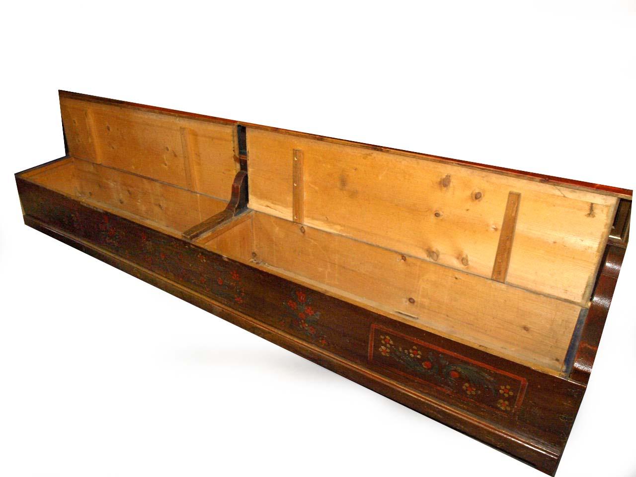 19th Century Long Painted Pine Lift Top Bench For Sale 6
