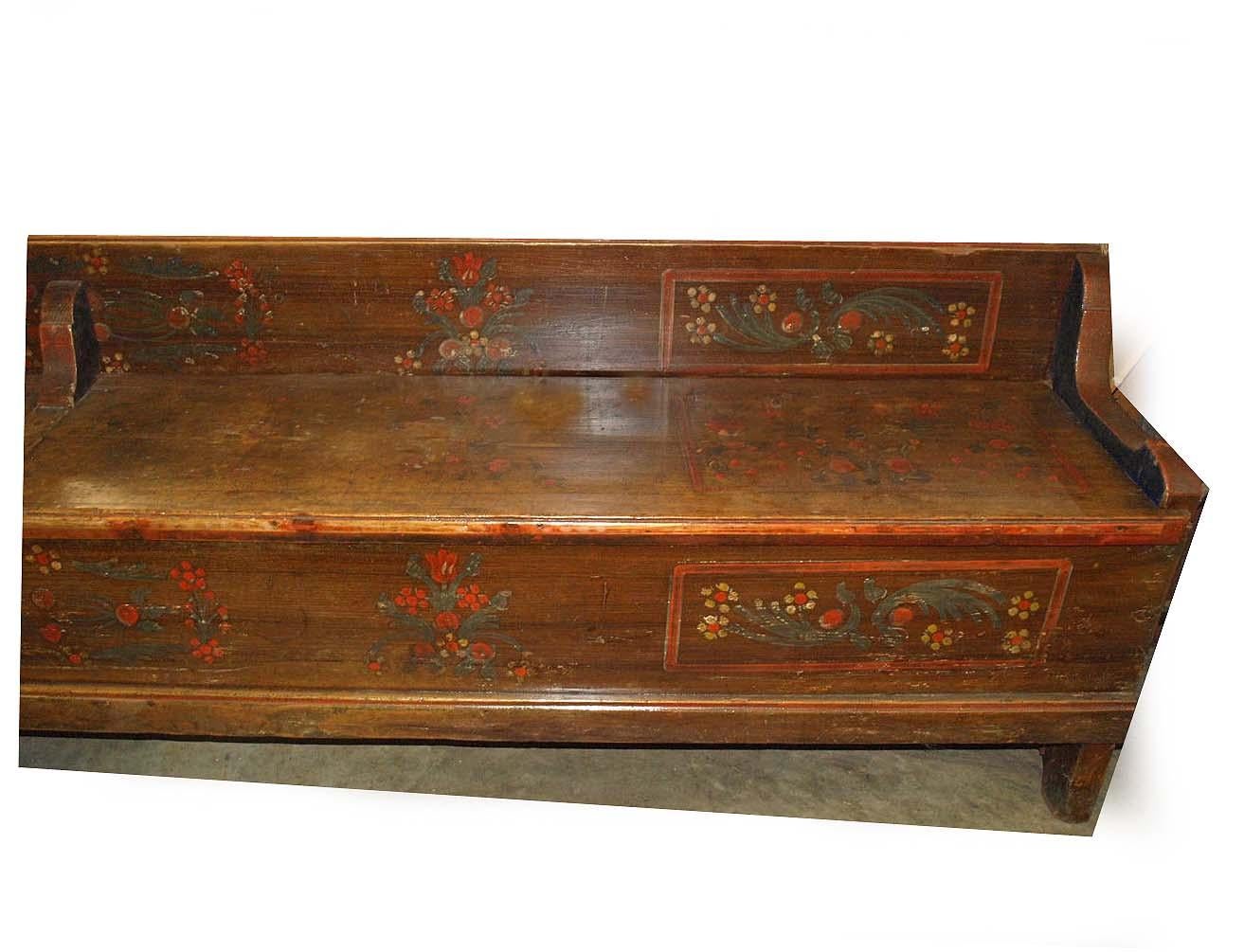 19th Century Long Painted Pine Lift Top Bench For Sale 7