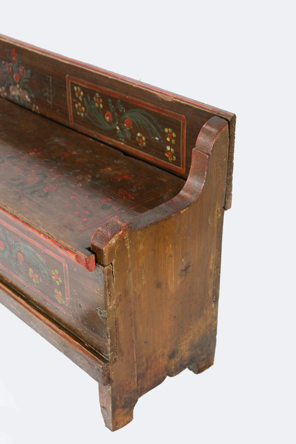 19th Century Long Painted Pine Lift Top Bench In Good Condition For Sale In Wilson, NC