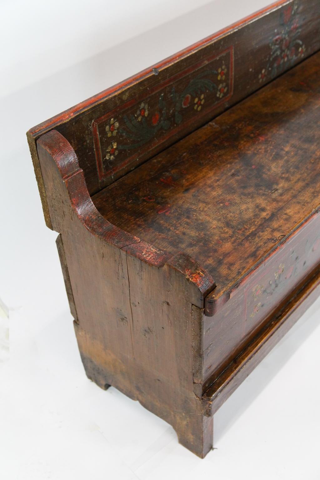 19th Century Long Painted Pine Lift Top Bench For Sale 2