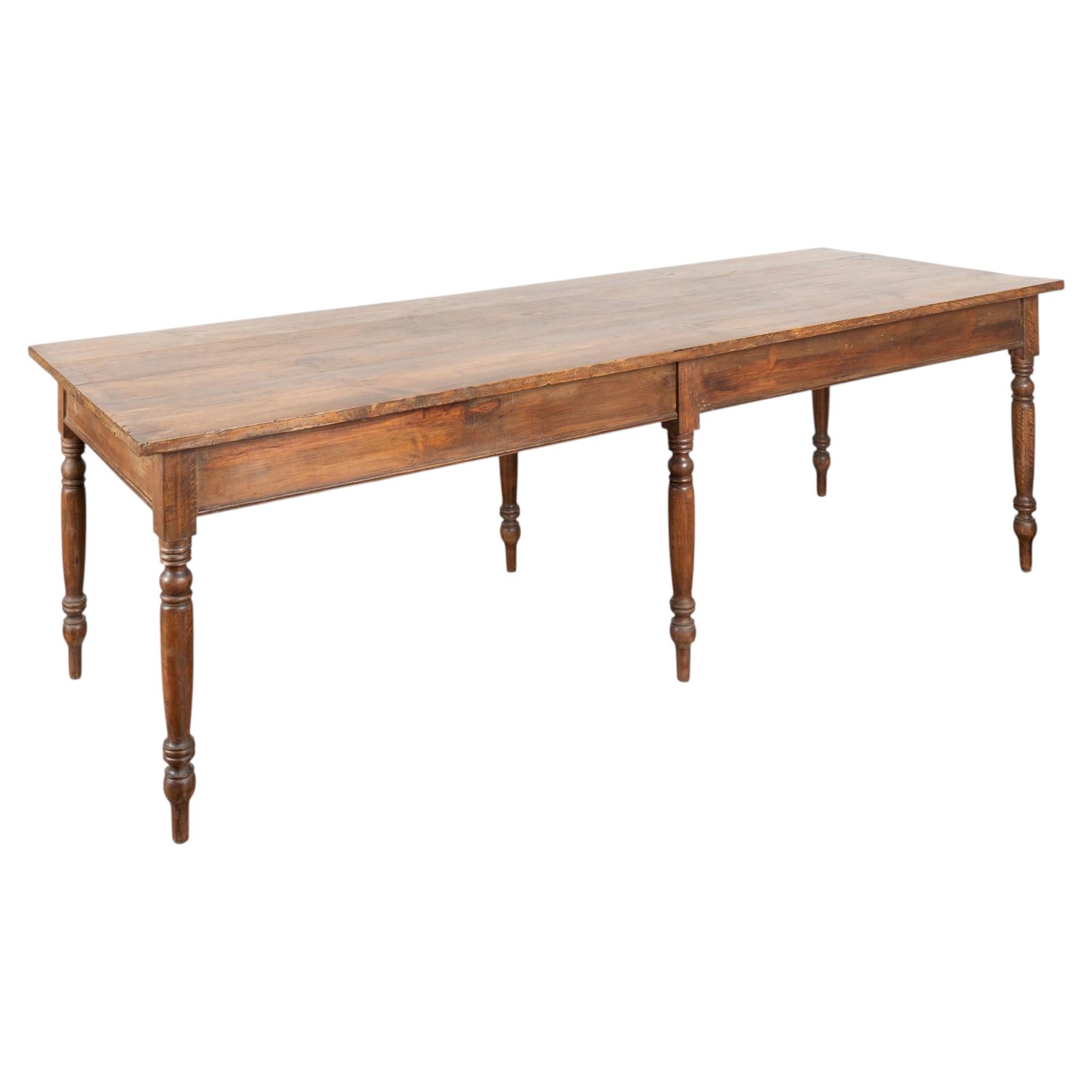 Mesa de refectorio larga de pino del siglo XIX procedente de Portugal en venta