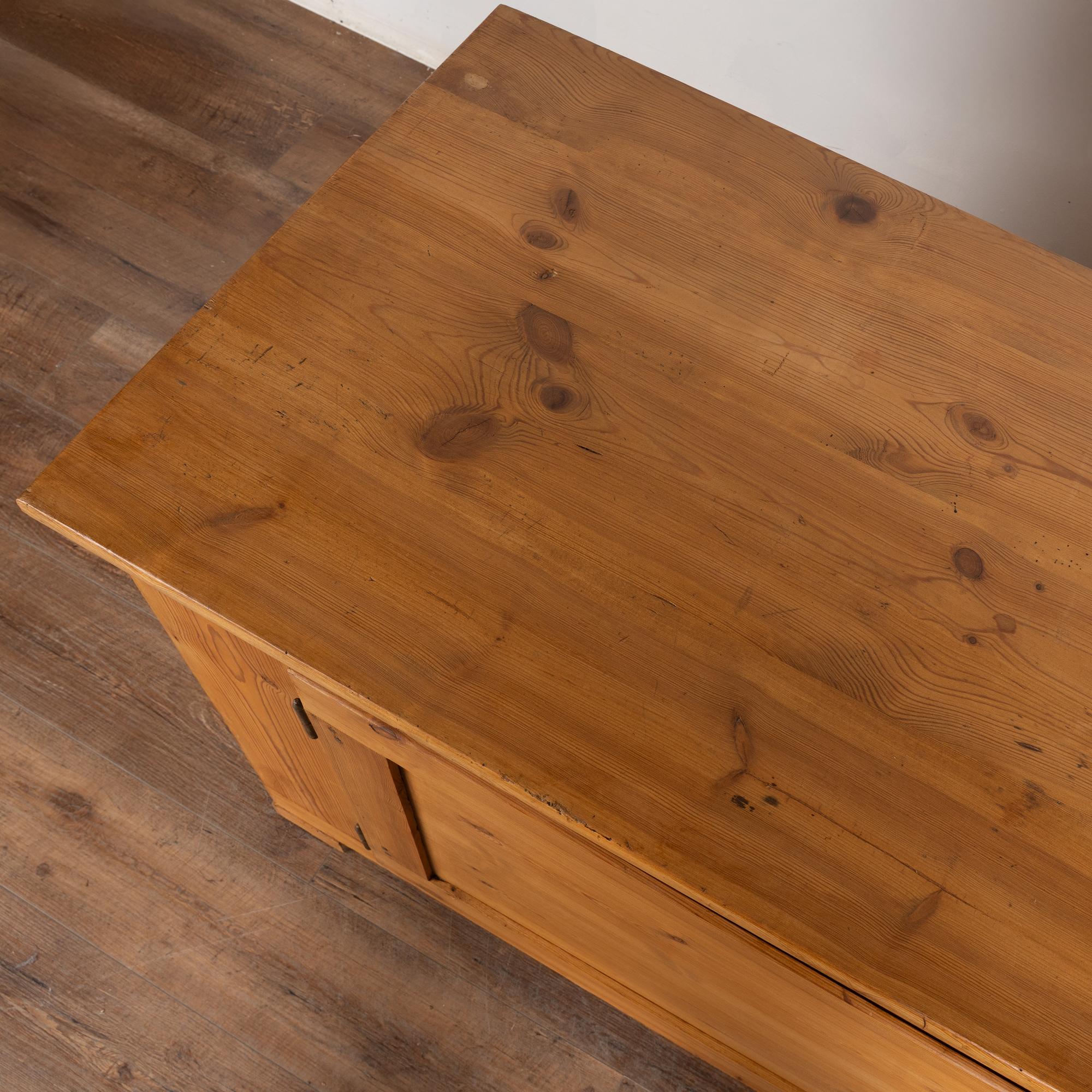 Brass 19th Century Long Pine Sideboard Cabinet Console from Denmark For Sale