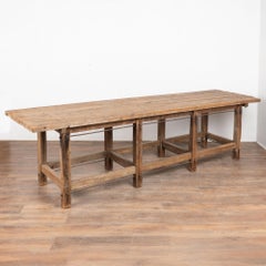 19th Century Long Rustic Work Console Table Kitchen Island