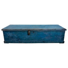 Antique 19th Century Long Sea Chest in Sky Blue Paint