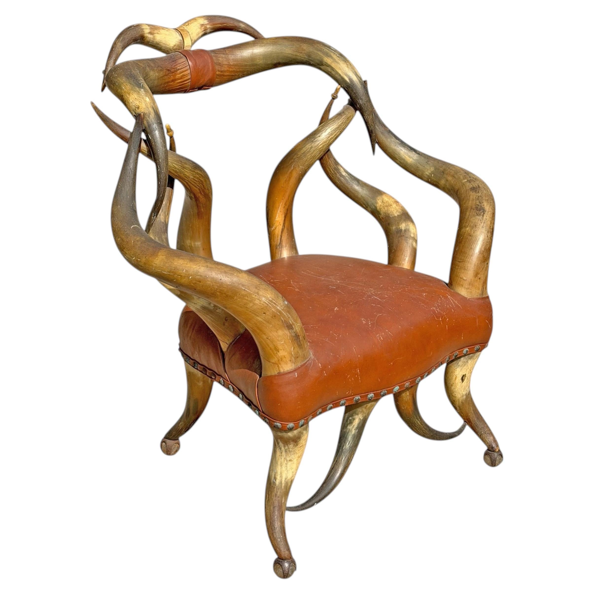 19th Century Longhorn Hearth Chair Attributed to Wenzel Friedrich