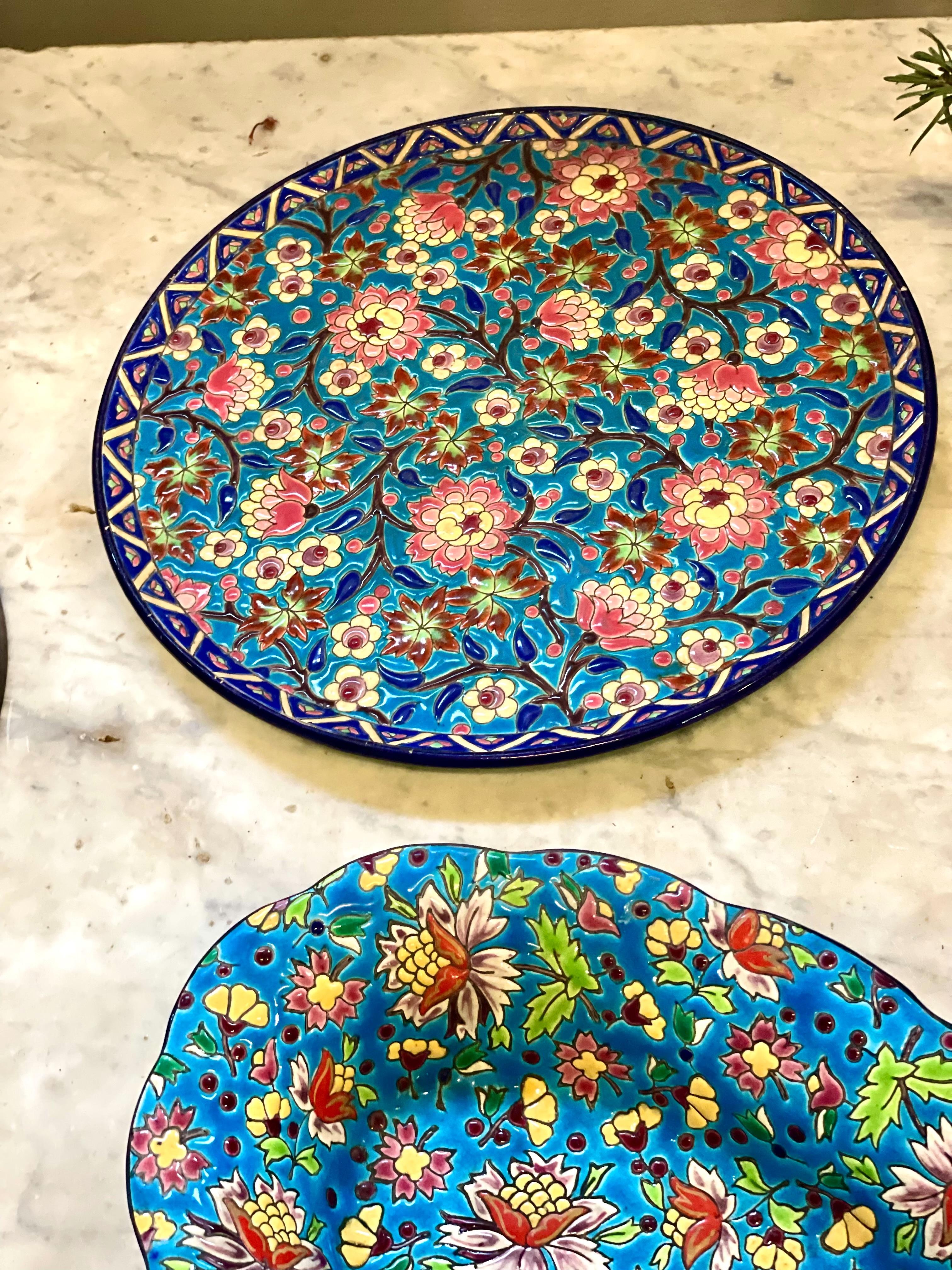 Plato de Cerámica Esmaltada Art Nouveau Longwy Turquesa en venta 3