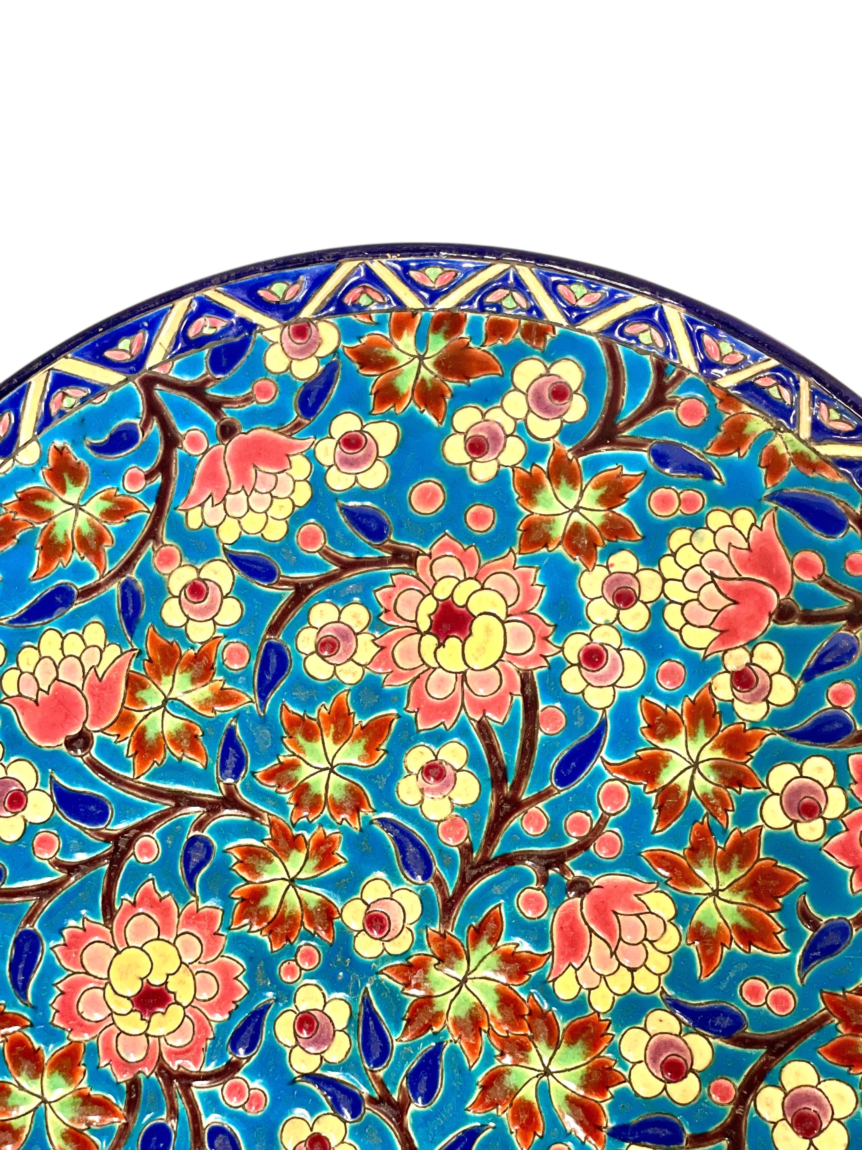 Plato de Cerámica Esmaltada Art Nouveau Longwy Turquesa Francés en venta