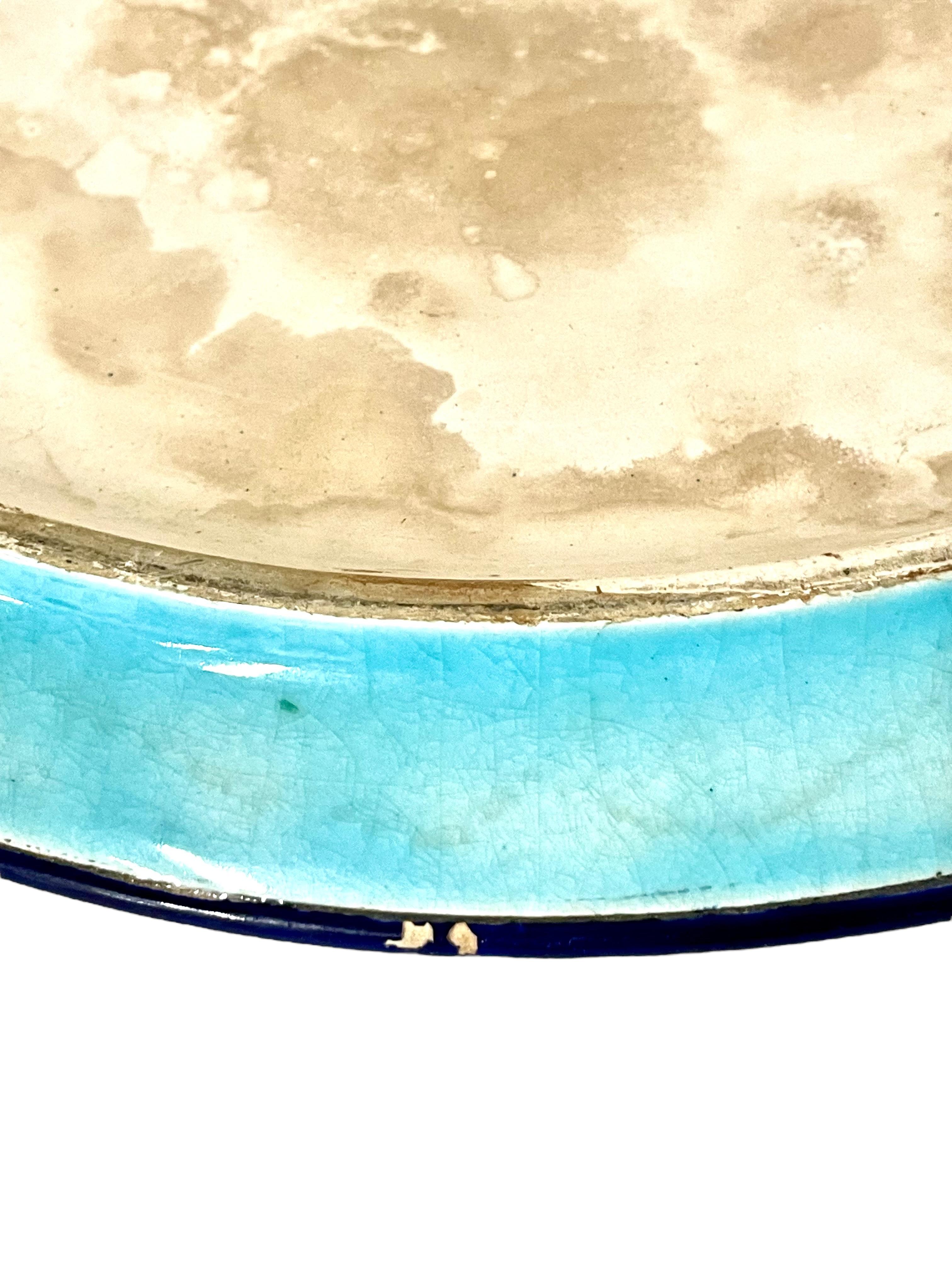 Plato de Cerámica Esmaltada Art Nouveau Longwy Turquesa en venta 1