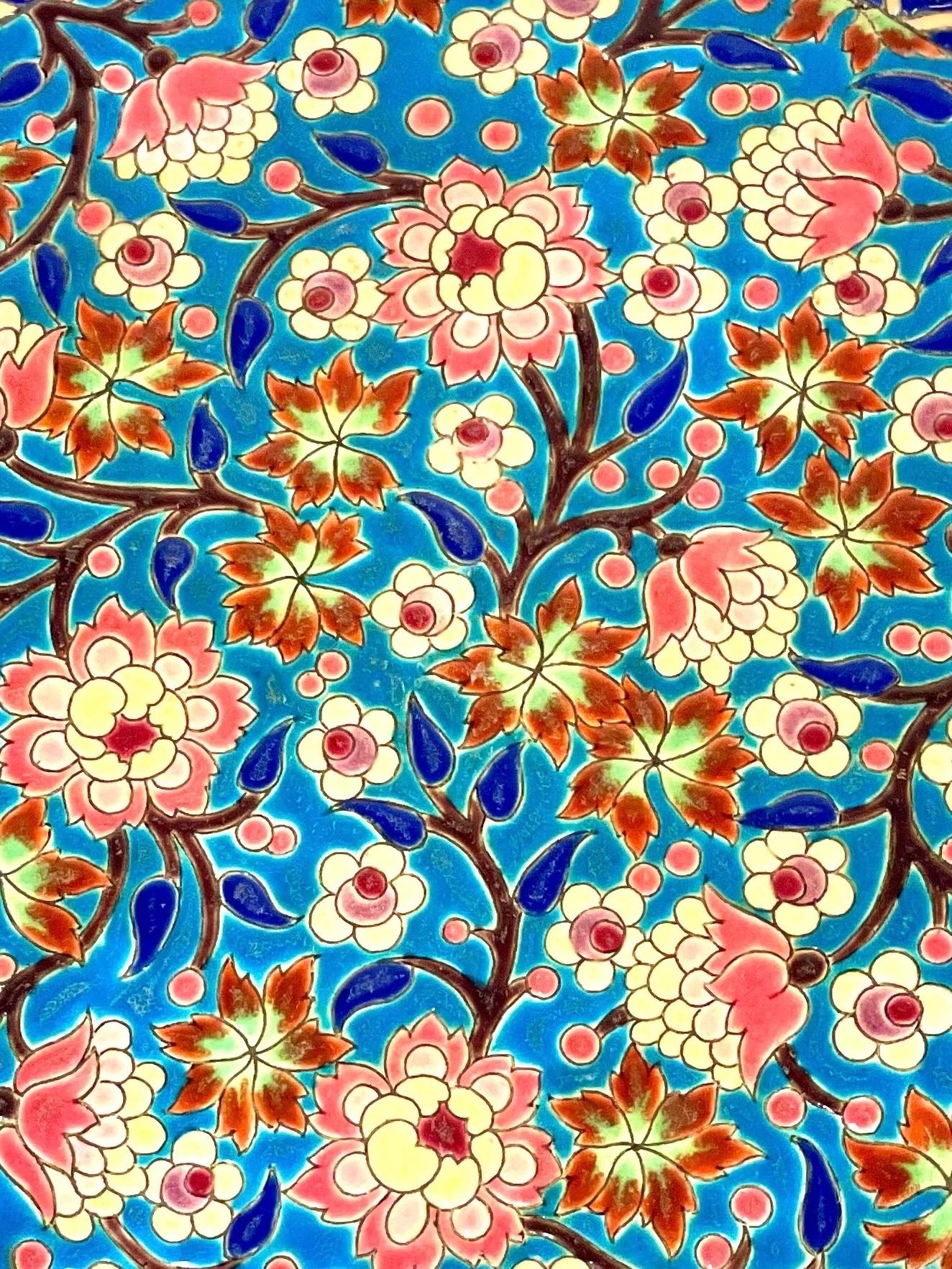 Plato de Cerámica Esmaltada Art Nouveau Longwy Turquesa en venta 2
