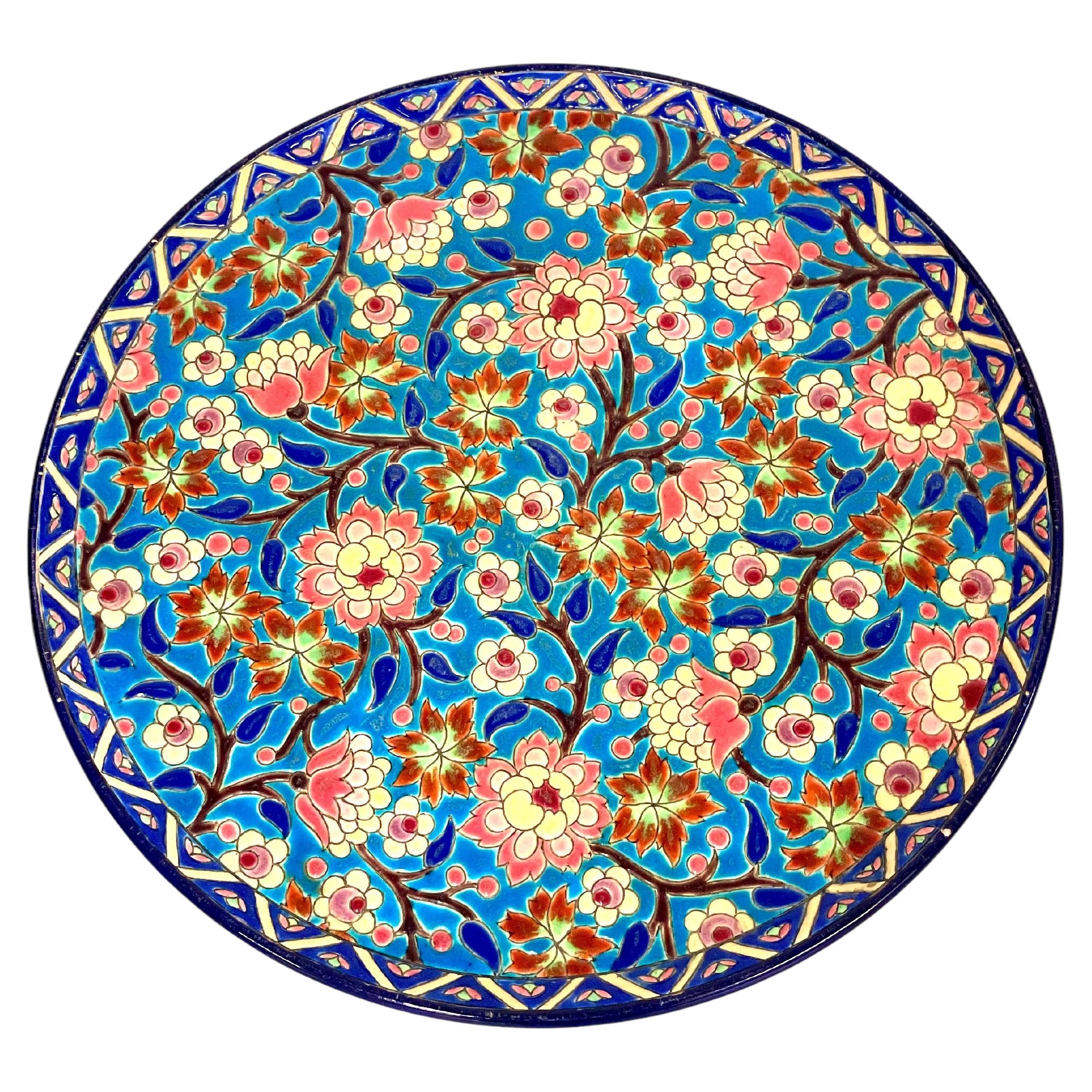 Plato de Cerámica Esmaltada Art Nouveau Longwy Turquesa