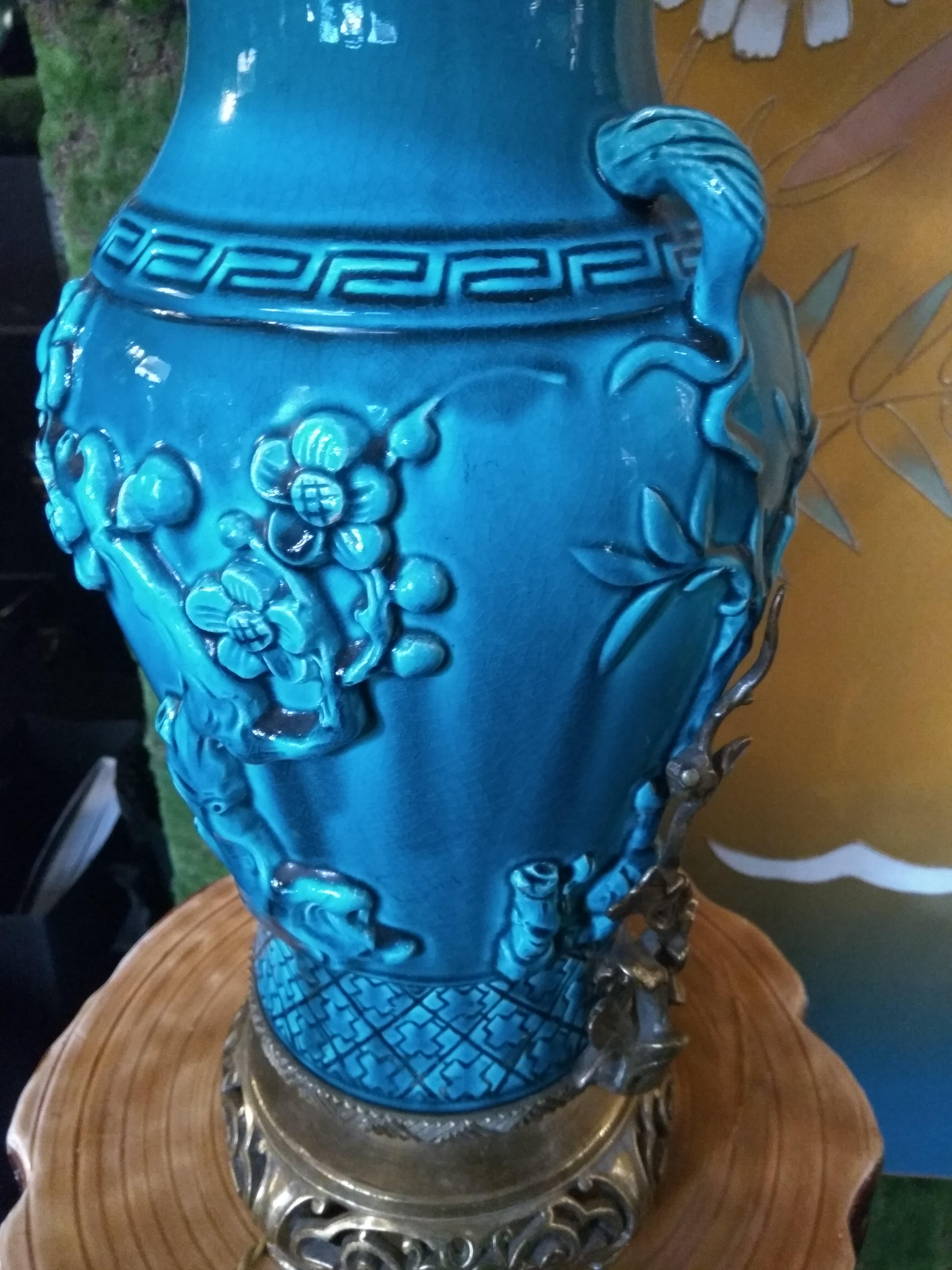 19th Century Longwy Vase Mounted in Lamp For Sale 4