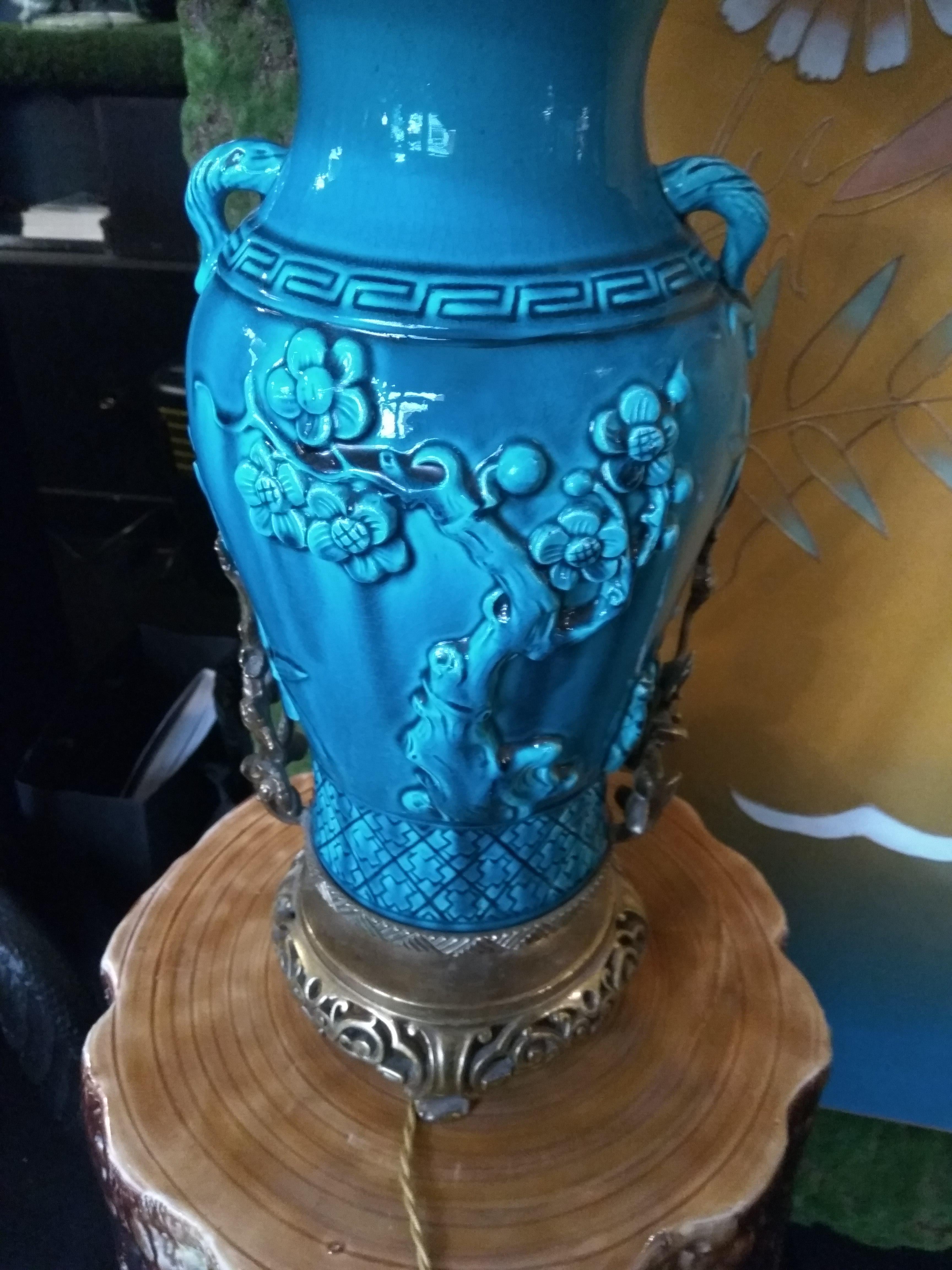 19th Century Longwy Vase Mounted in Lamp For Sale 1